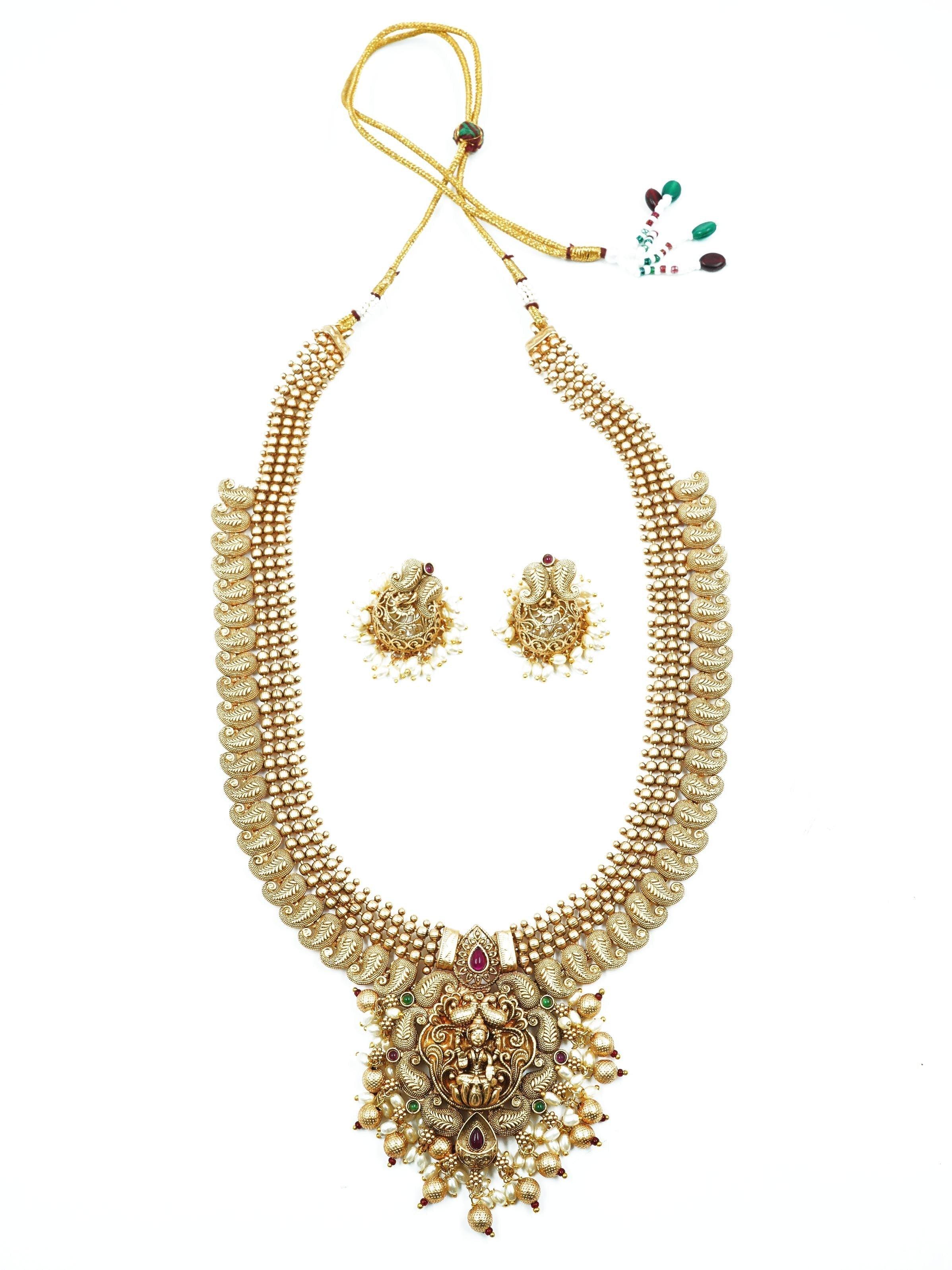 Premium gold finish Long Necklace Set with AD Stones 16866N - Griiham
