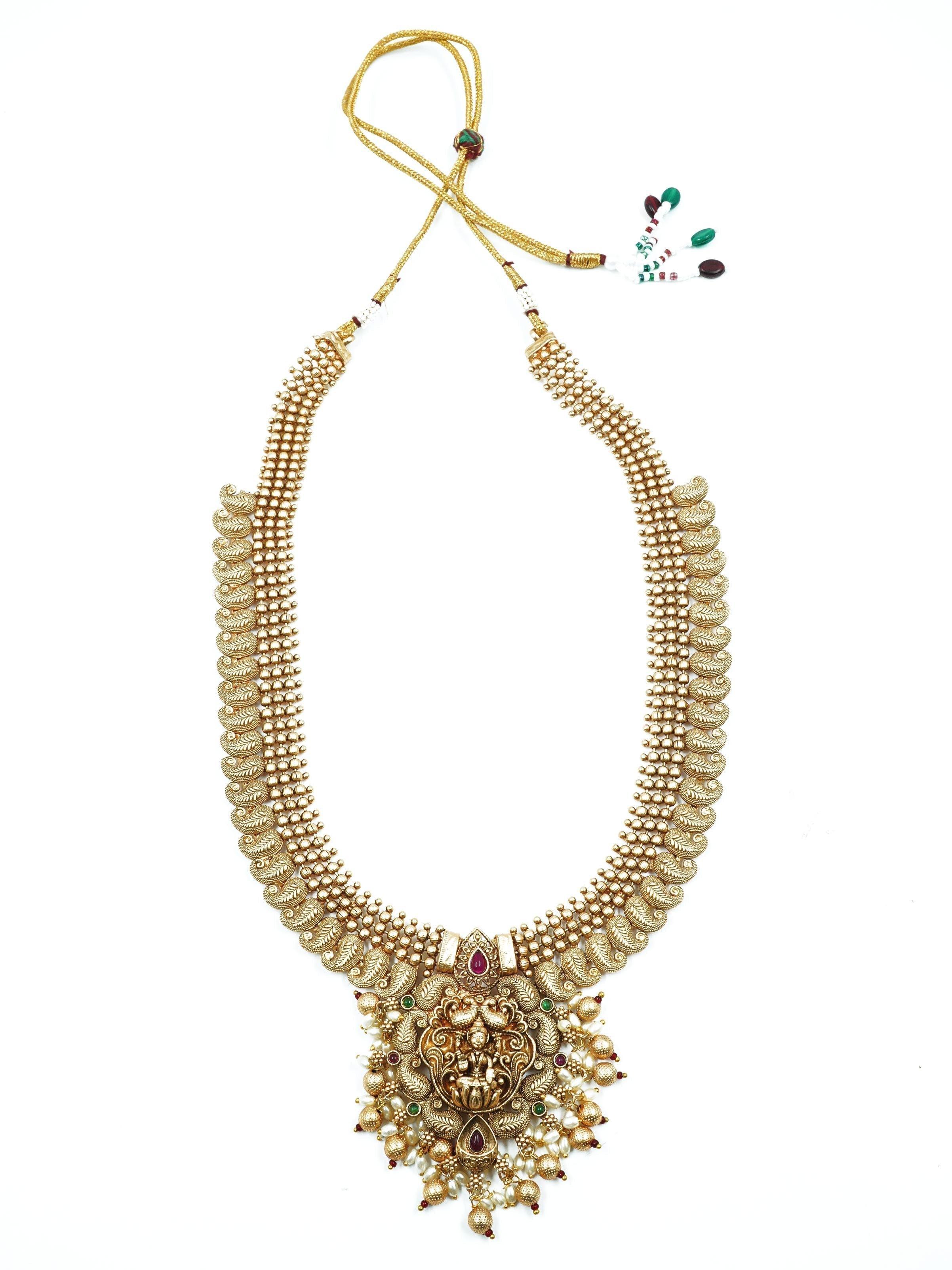 Premium gold finish Long Necklace Set with AD Stones 16866N - Griiham