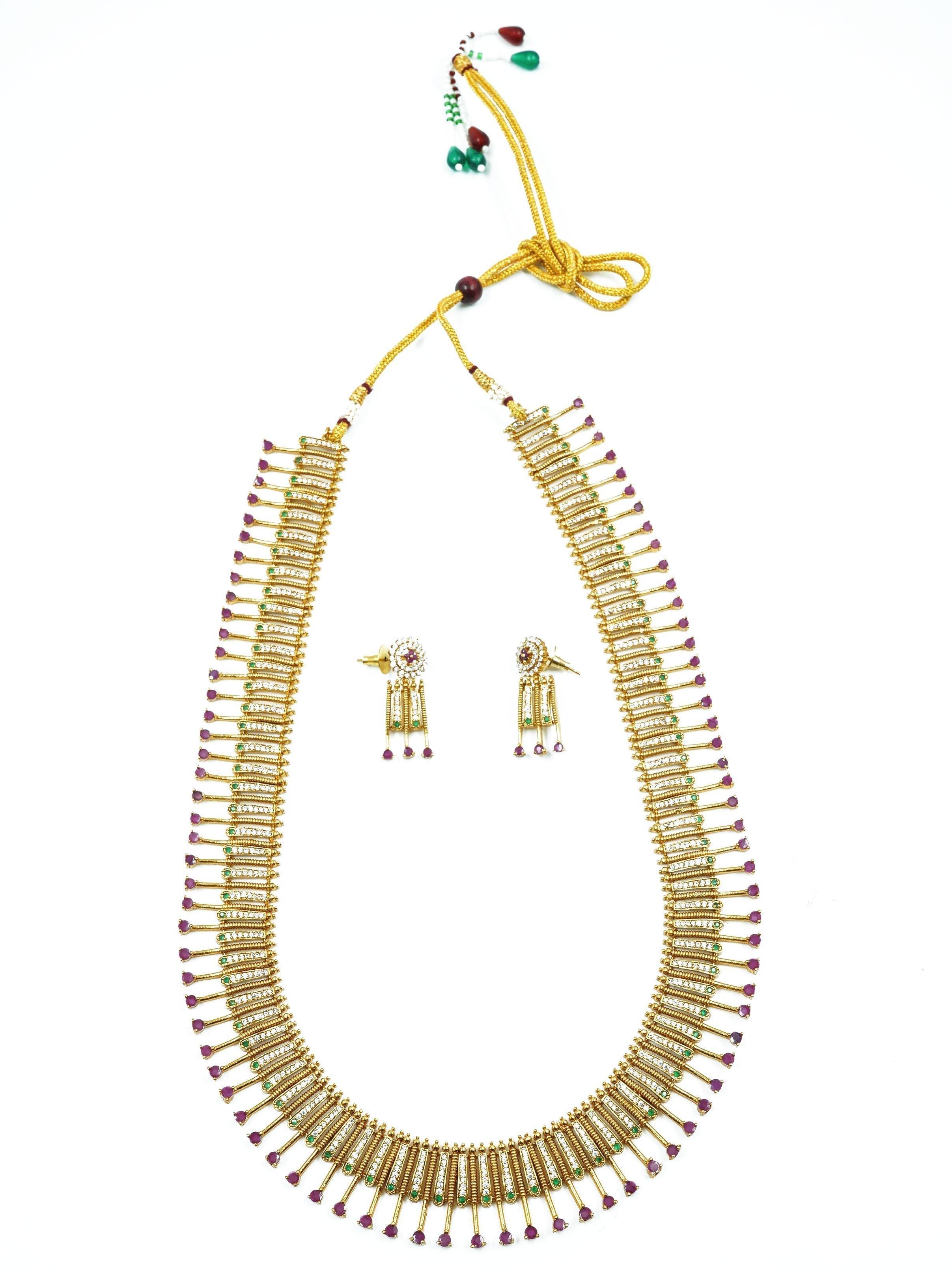 Premium gold finish Long Necklace Set with CZ Stones 16857N - Griiham