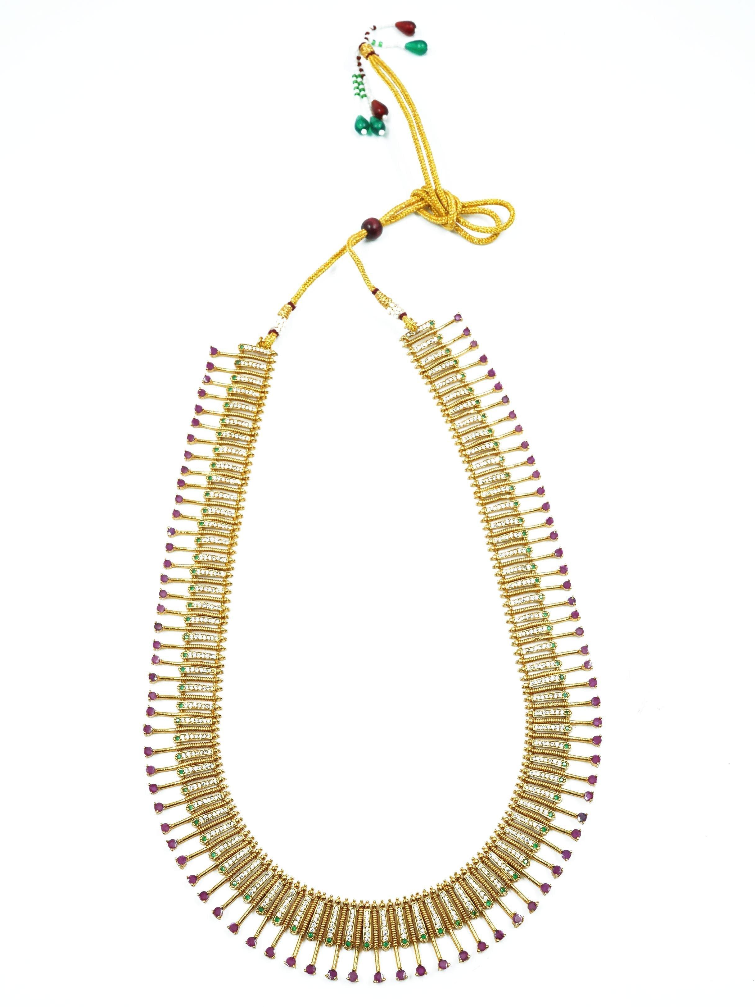 Premium gold finish Long Necklace Set with CZ Stones 16857N - Griiham