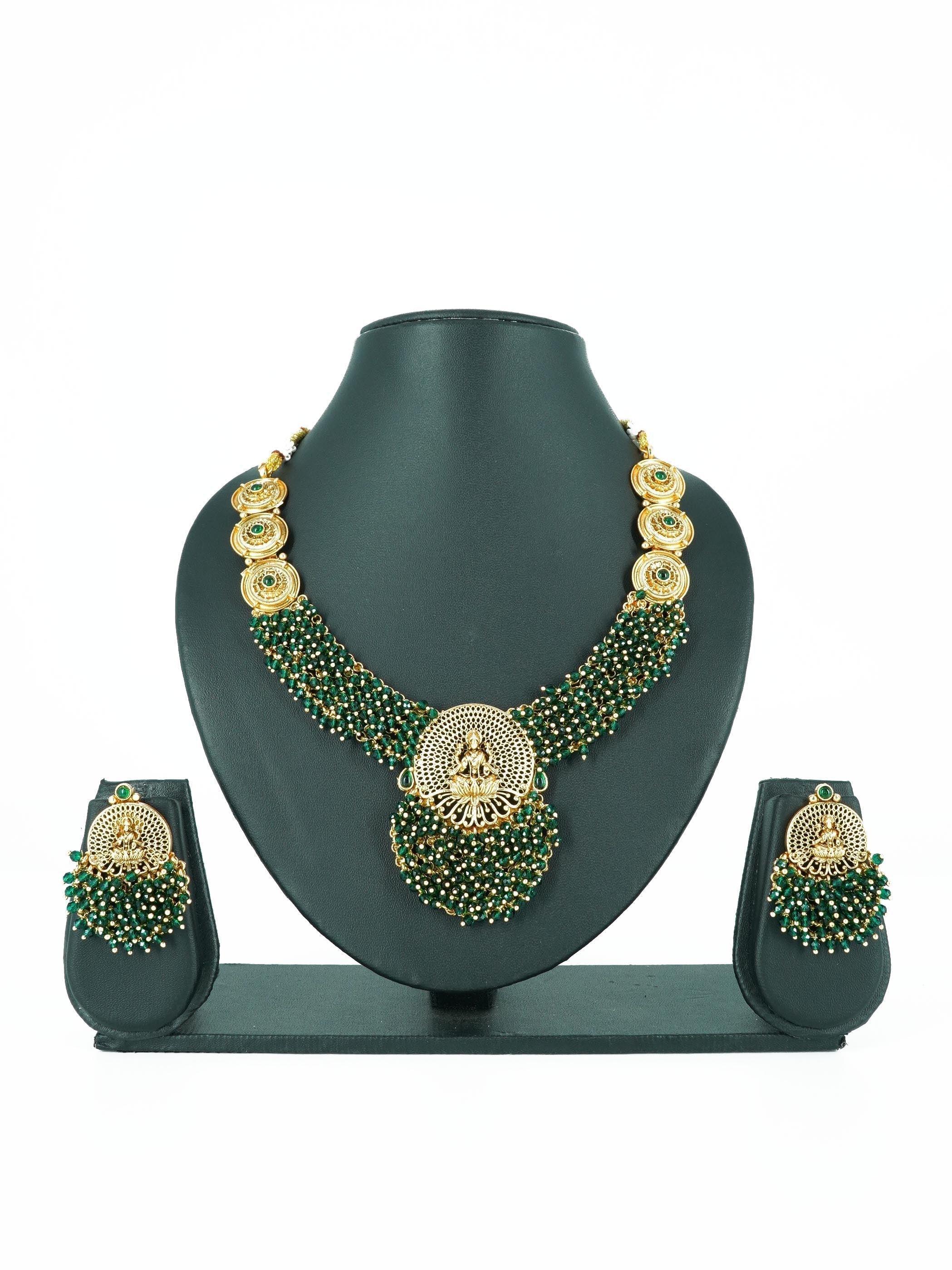 Premium gold finish Pearl Necklace Set with colours 16230N - Griiham
