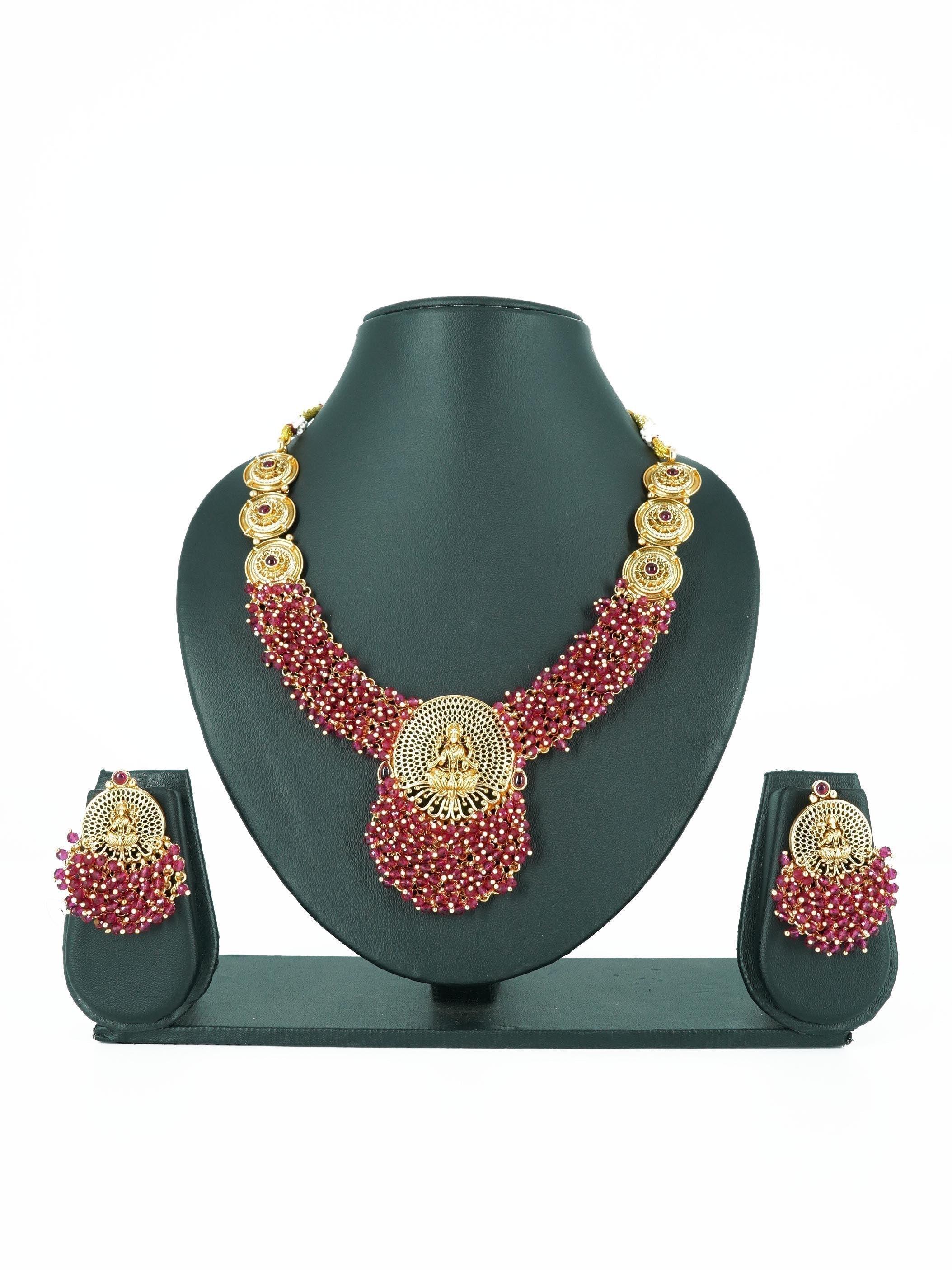 Premium gold finish Pearl Necklace Set with colours 16230N - Griiham