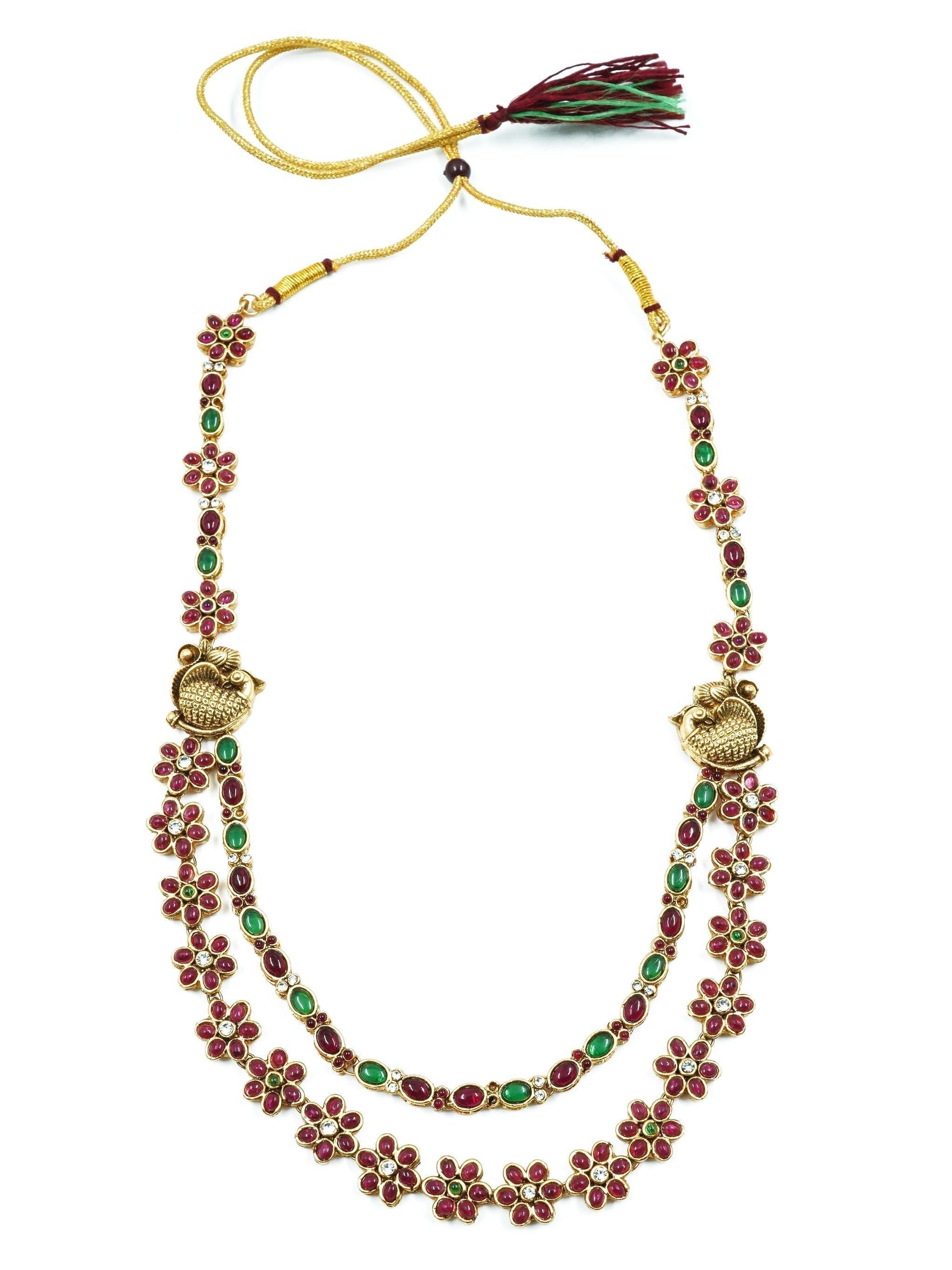 Premium gold finish Two line Necklace Set with AD Stones 16886N - Griiham