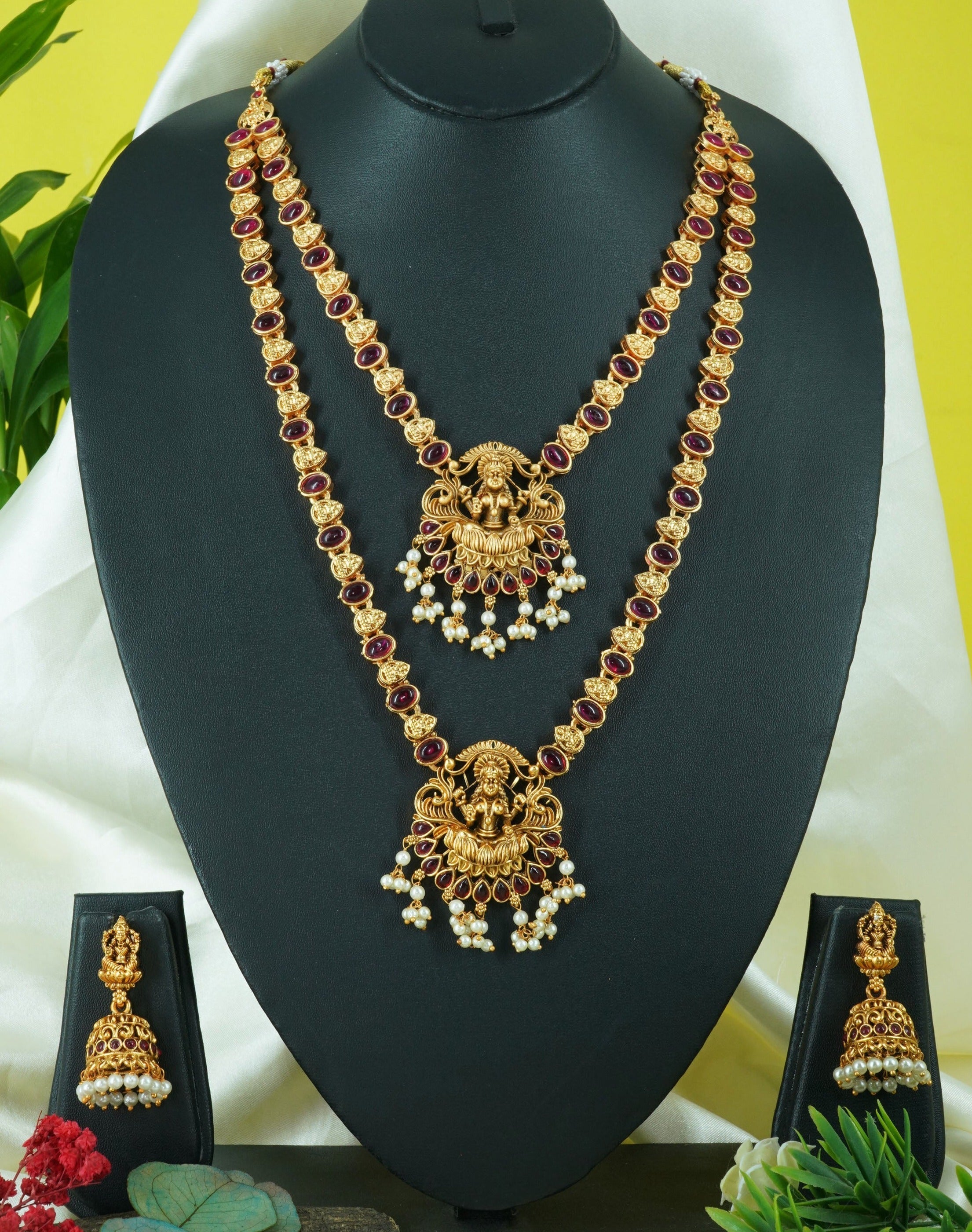 Premium gold plated Laxmi jewelry combo set 11124N