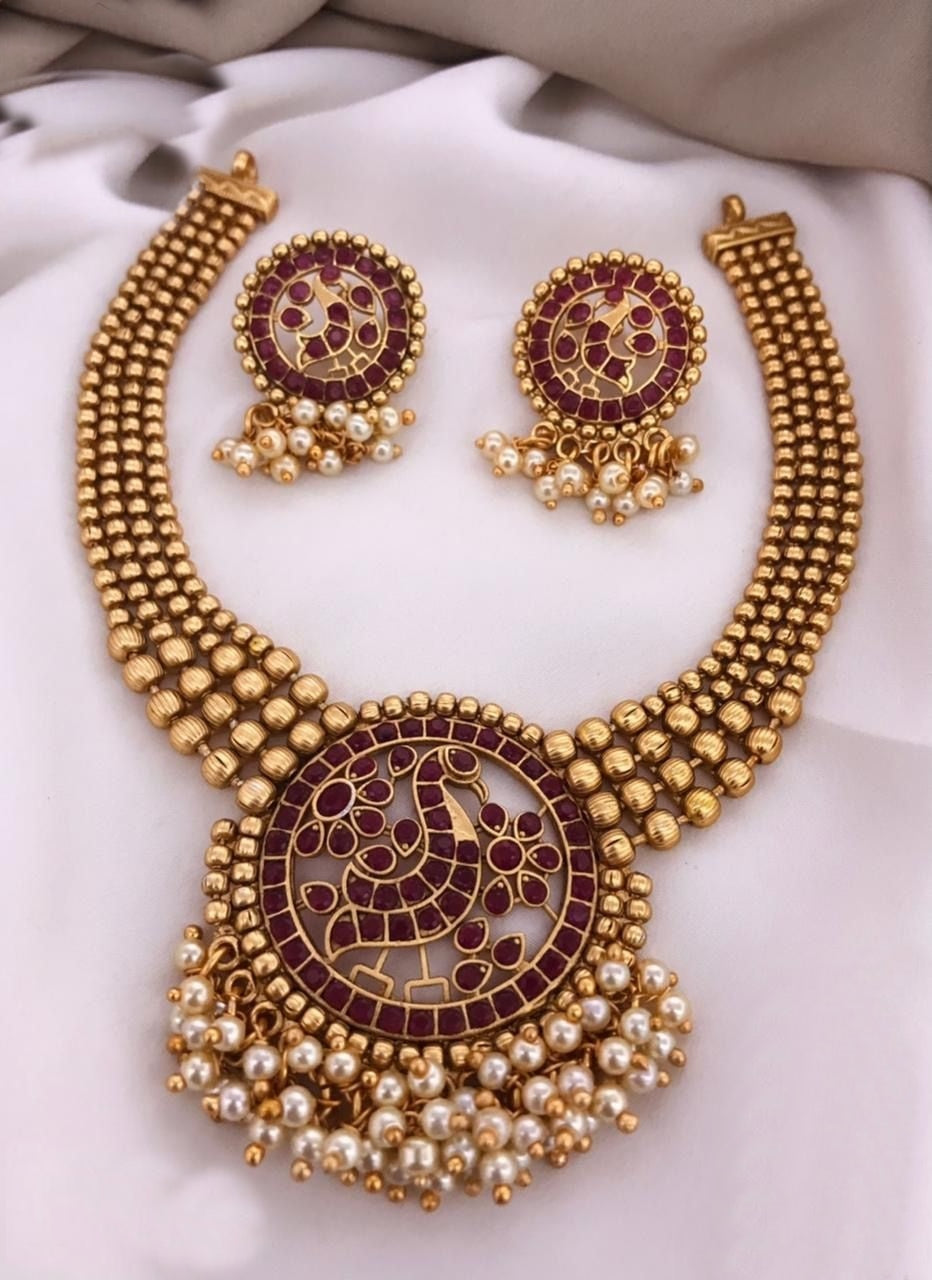 Premium gold plated peacock motif short Necklace 10127N