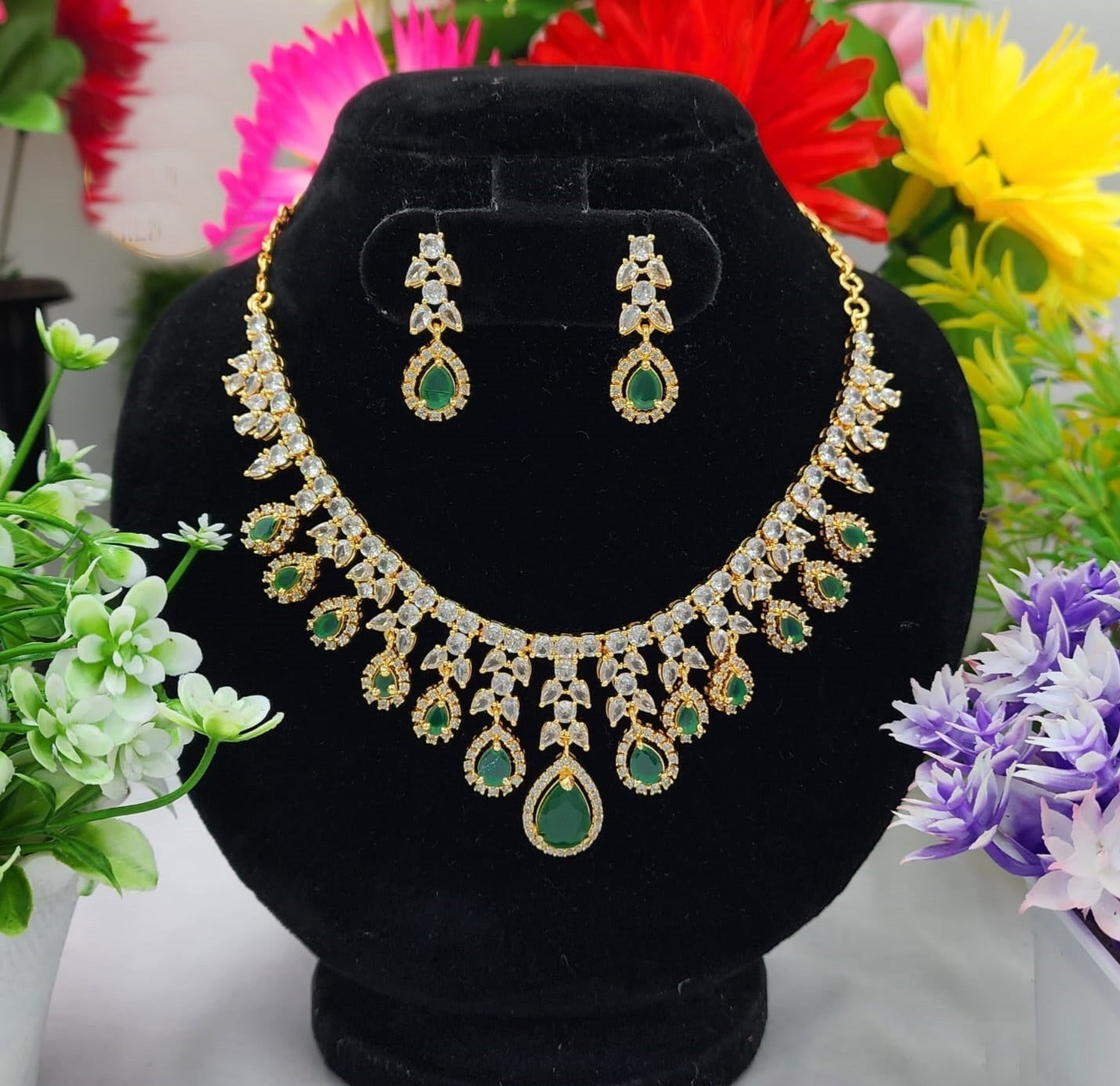 Premium quality Diamond cut CZ  stones necklace set 20237N