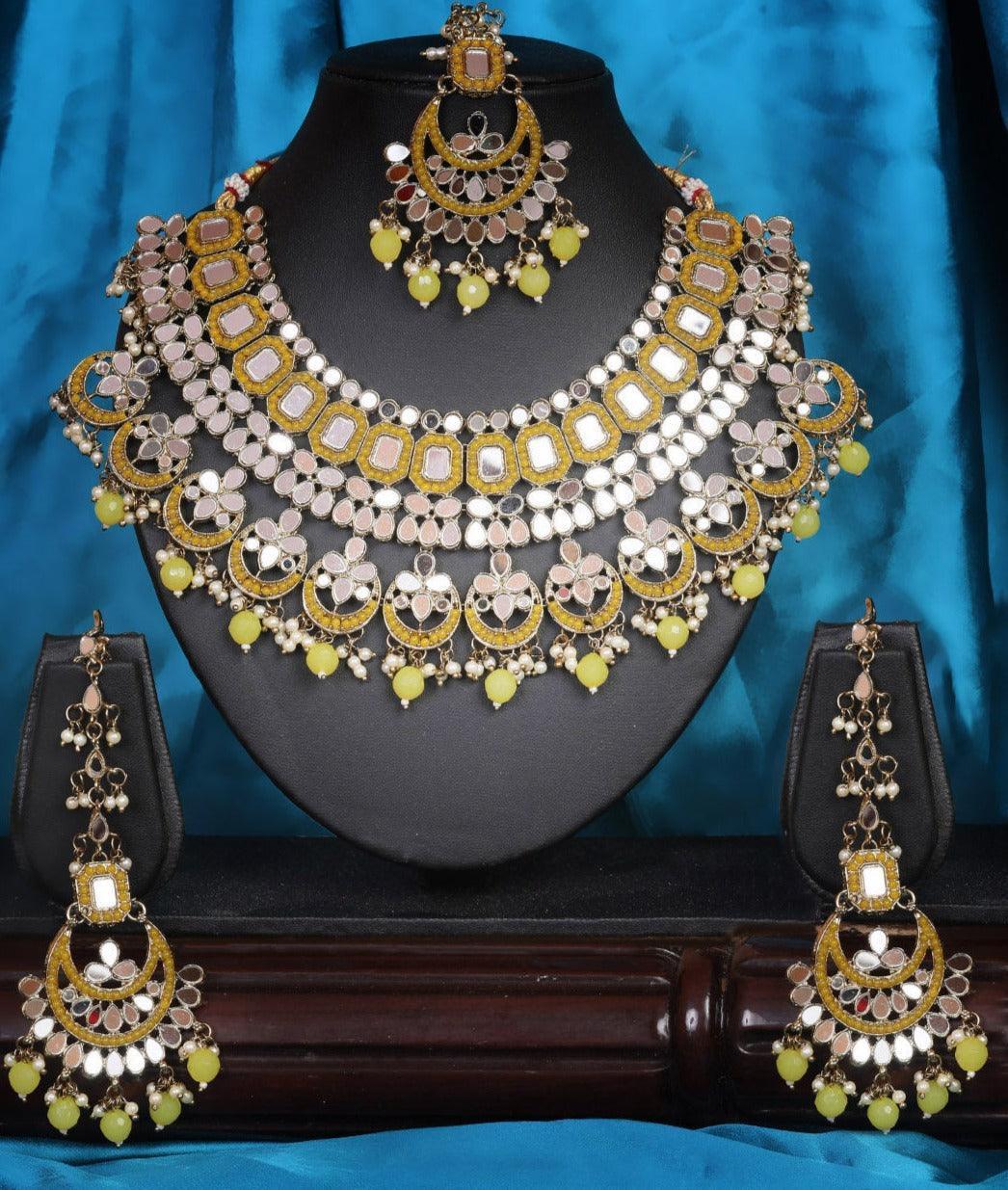 Premium quality Mirror Jewellery Broad Necklace set - Griiham