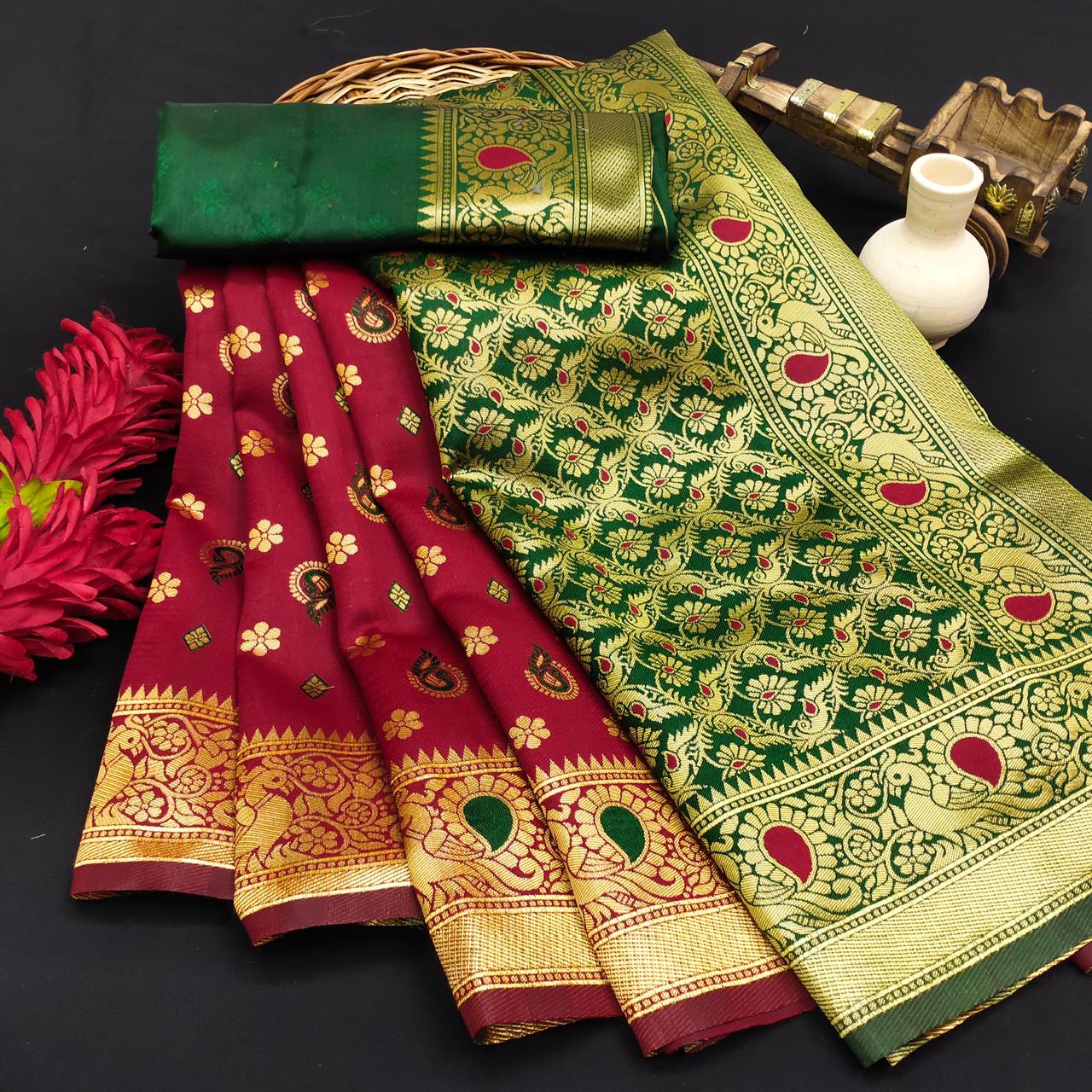 Presenting Kanchipuram Semi Silk With beautiful Border And Rich Pallu With Silver Zari Waving Saree 16660N