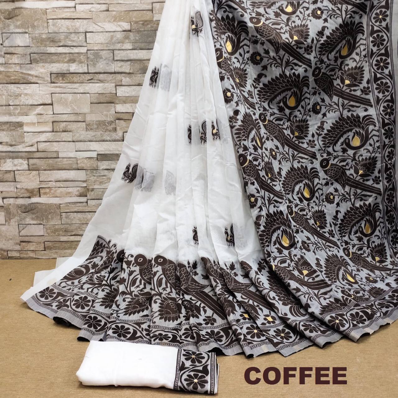 Pure Elegant Spun Cotton Jamdani Silk Saree 19318N