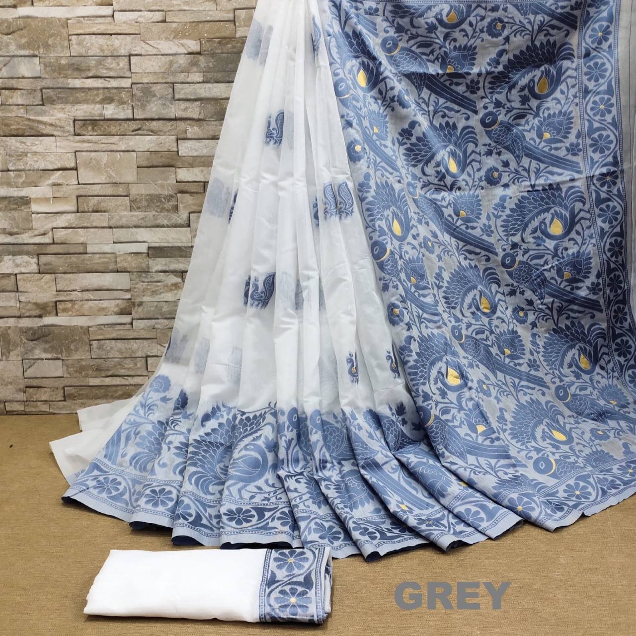 Pure Elegant Spun Cotton Jamdani Silk Saree 19318N