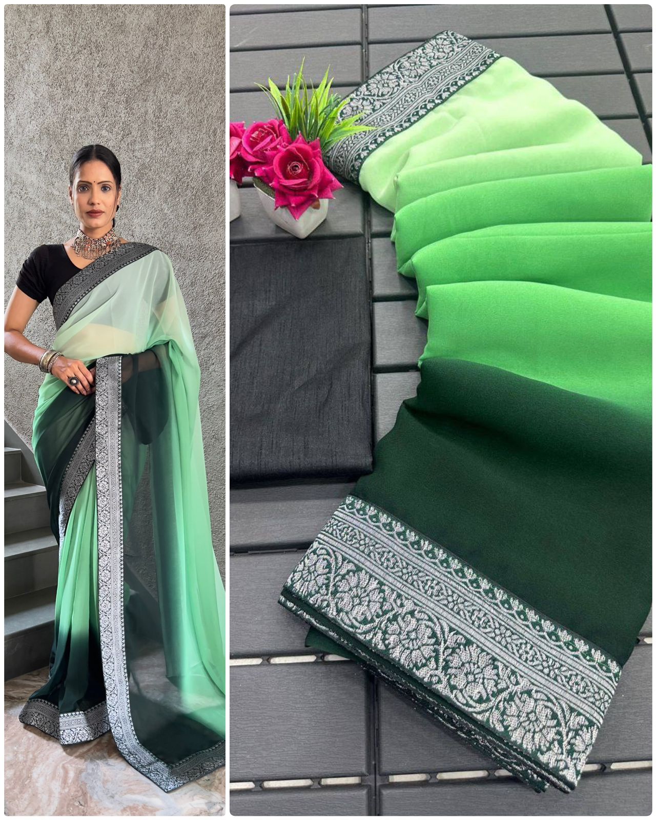 Pure Georgette Two shaded And Just Wear One Minute Ready To Wear Saree 21941N