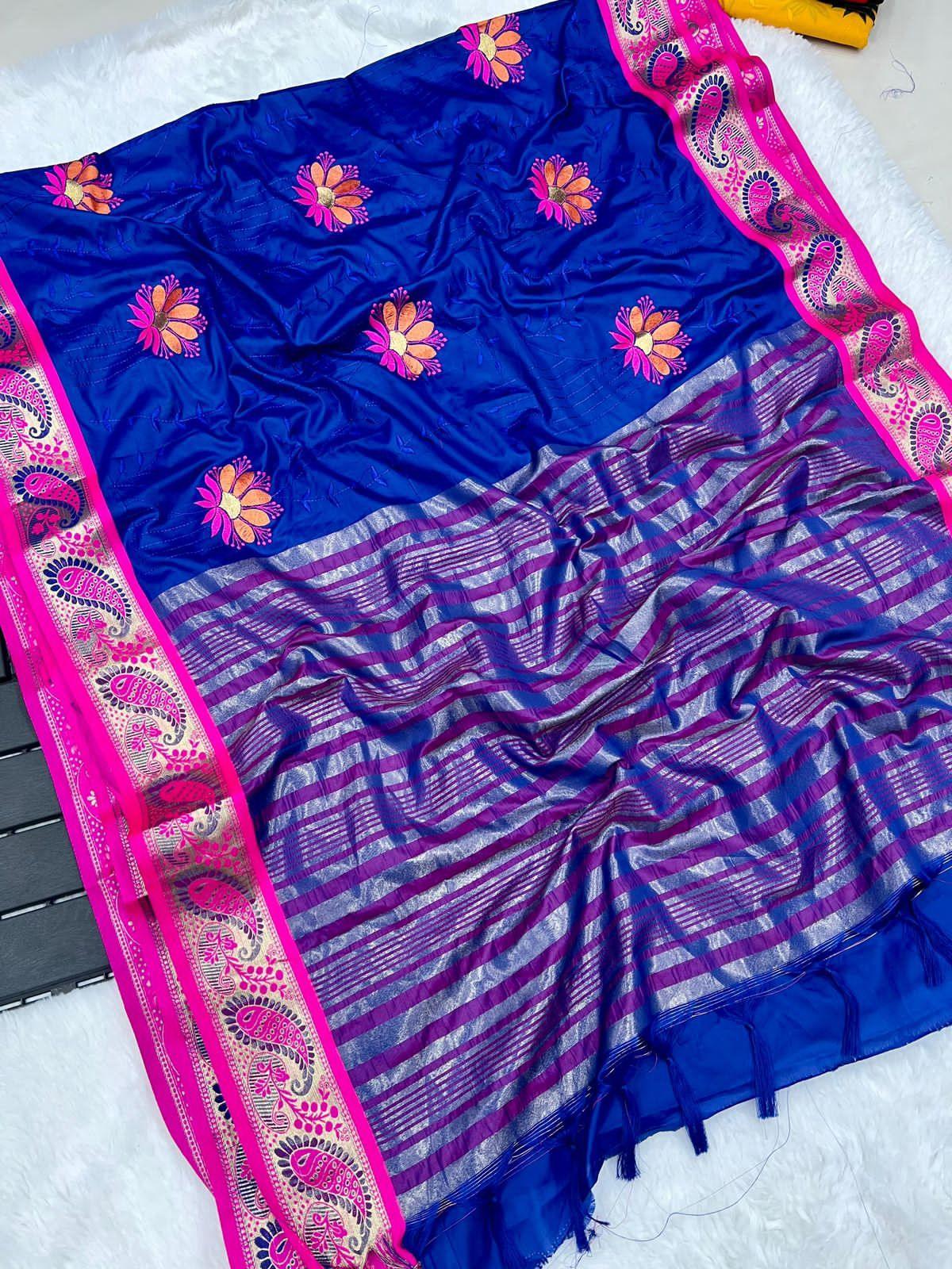 Pure Mercerised Cotton Semi-Silk in Exclusive Border Design Saree 21217N - Griiham