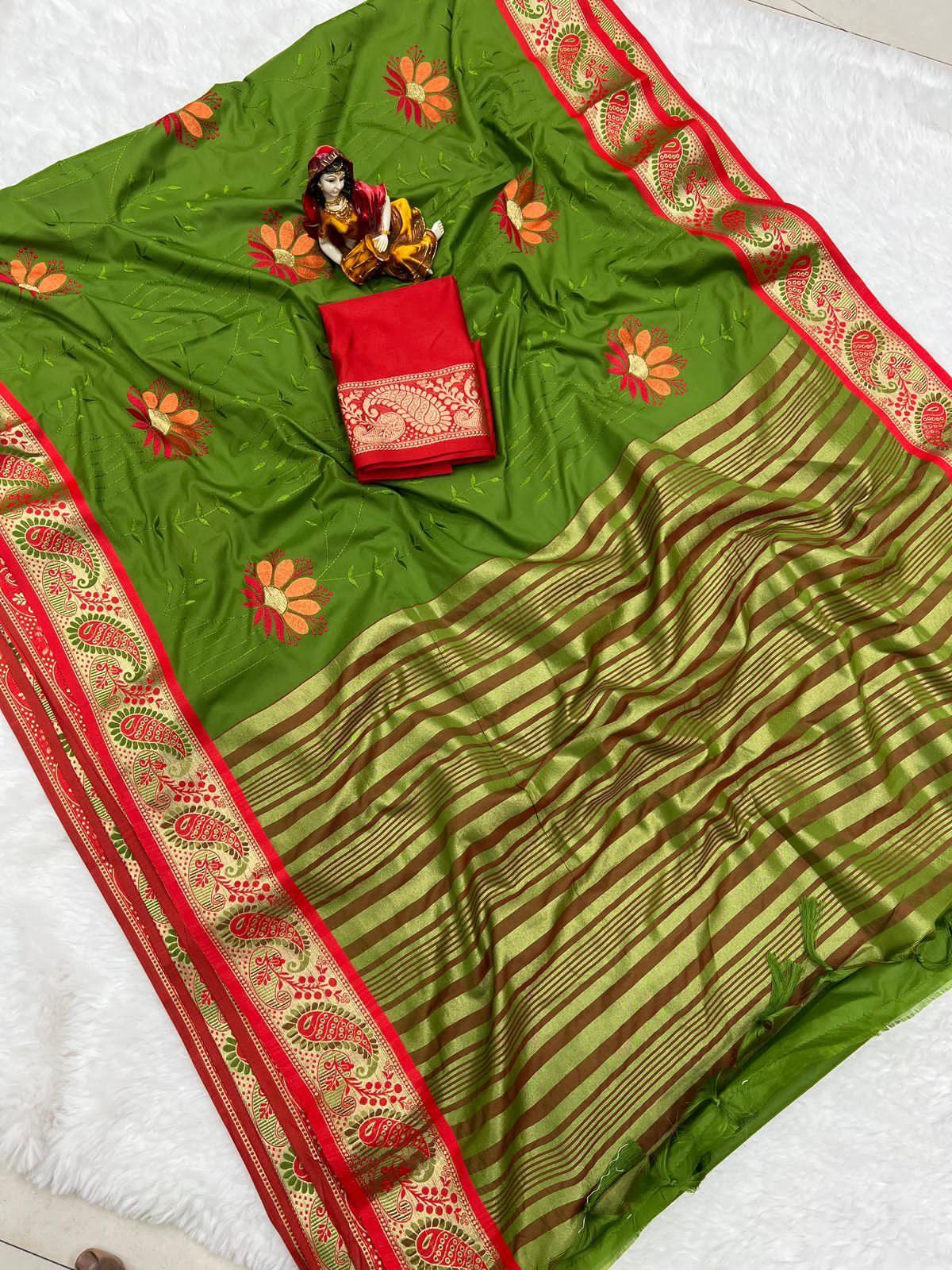 Pure Mercerised Cotton Semi-Silk in Exclusive Border Design Saree 21217N