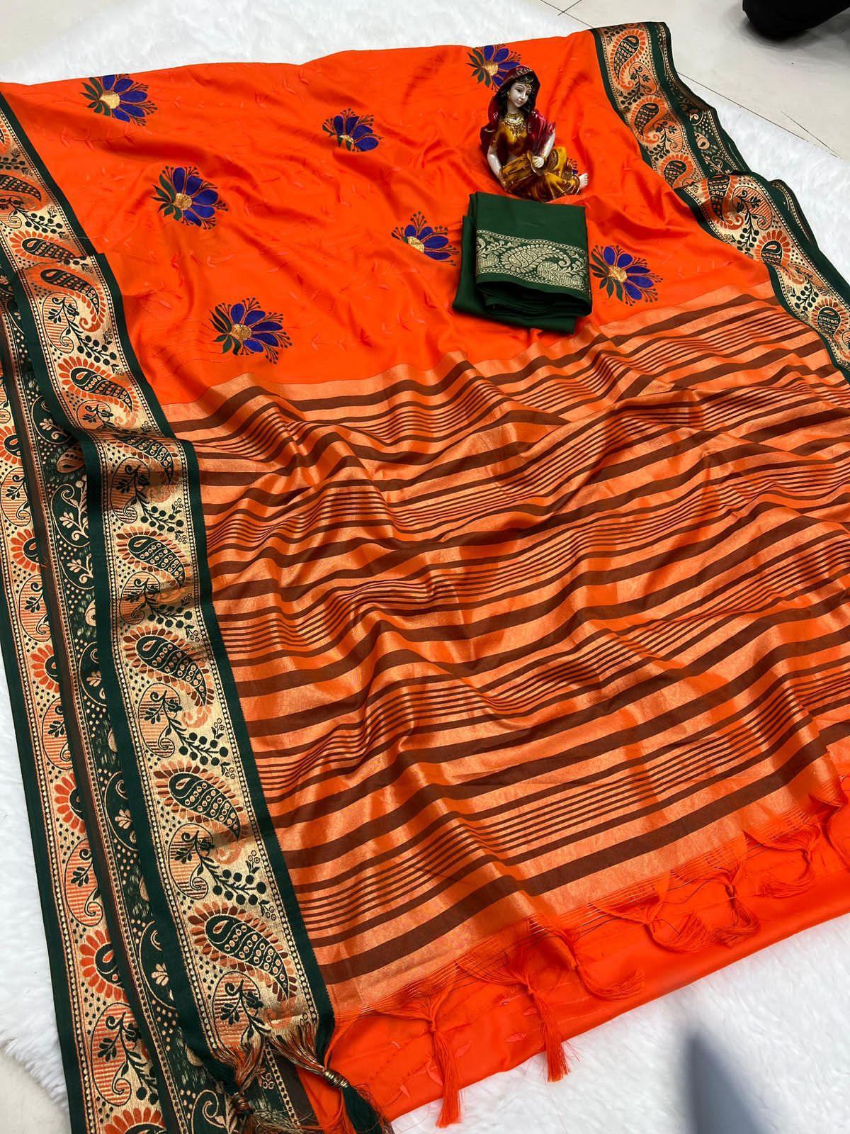 Pure Mercerised Cotton Semi-Silk in Exclusive Border Design Saree 21217N - Griiham