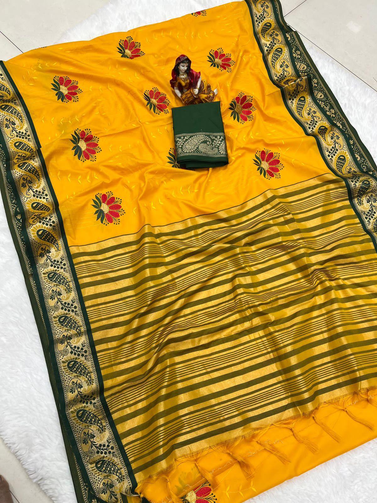 Pure Mercerised Cotton Semi-Silk in Exclusive Border Design Saree 21217N - Griiham
