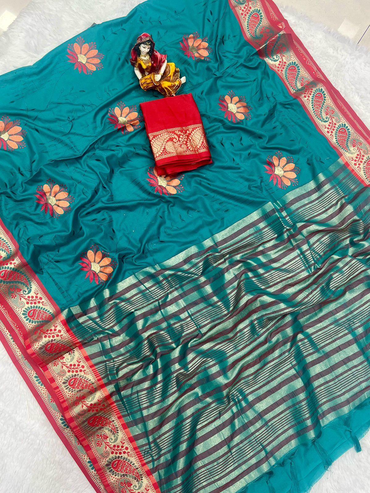 Pure Mercerised Cotton Semi-Silk in Exclusive Border Design Saree 21221N - Griiham