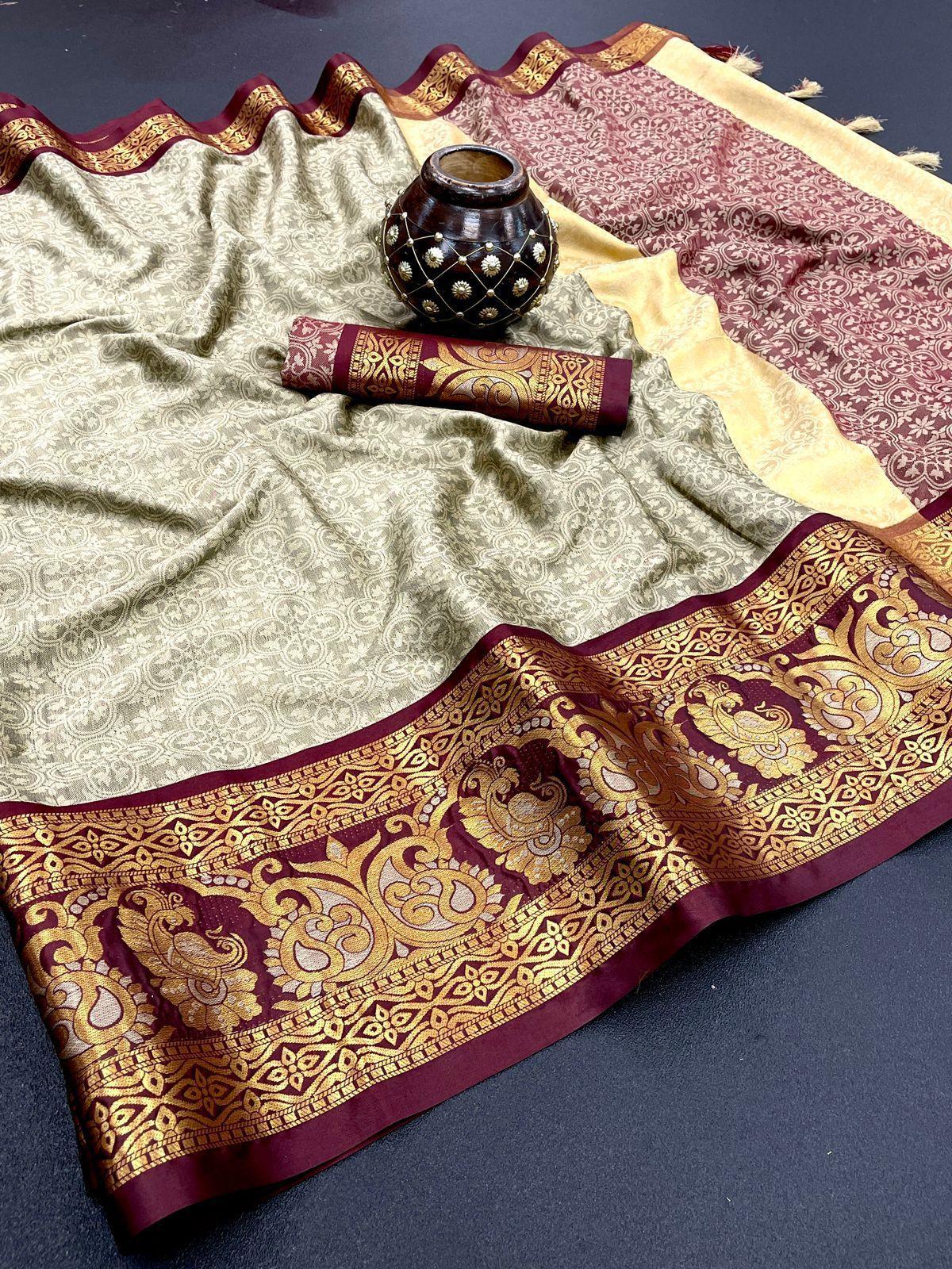 Pure Mercerised Soft Semi-silk in Exclusive Border Design Minawork Saree 15198N - Griiham