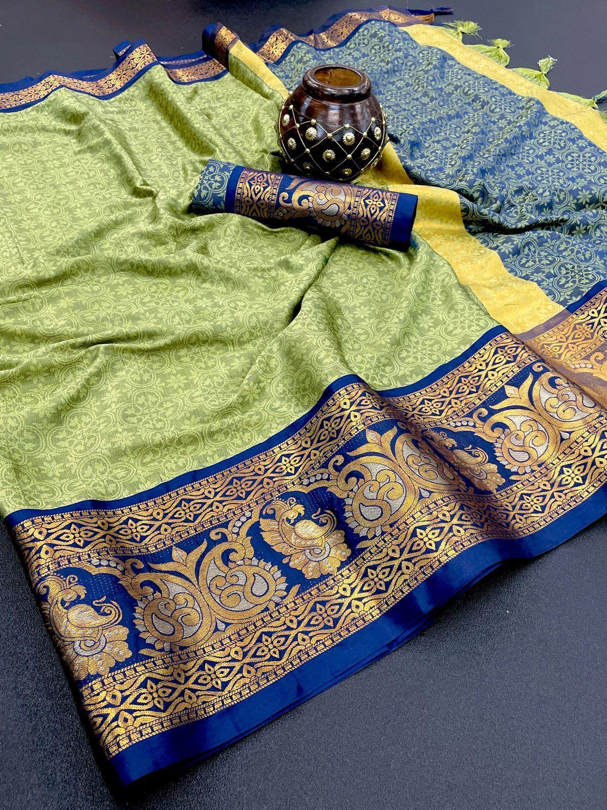 Pure Mercerised Soft Semi-silk in Exclusive Border Design Minawork Saree 15198N - Griiham