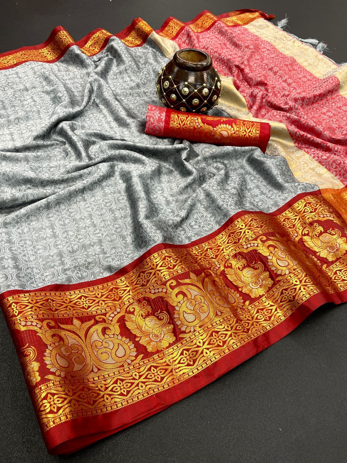 Pure Mercerised Soft Semi-silk in Exclusive Border Design Minawork Saree 15198N