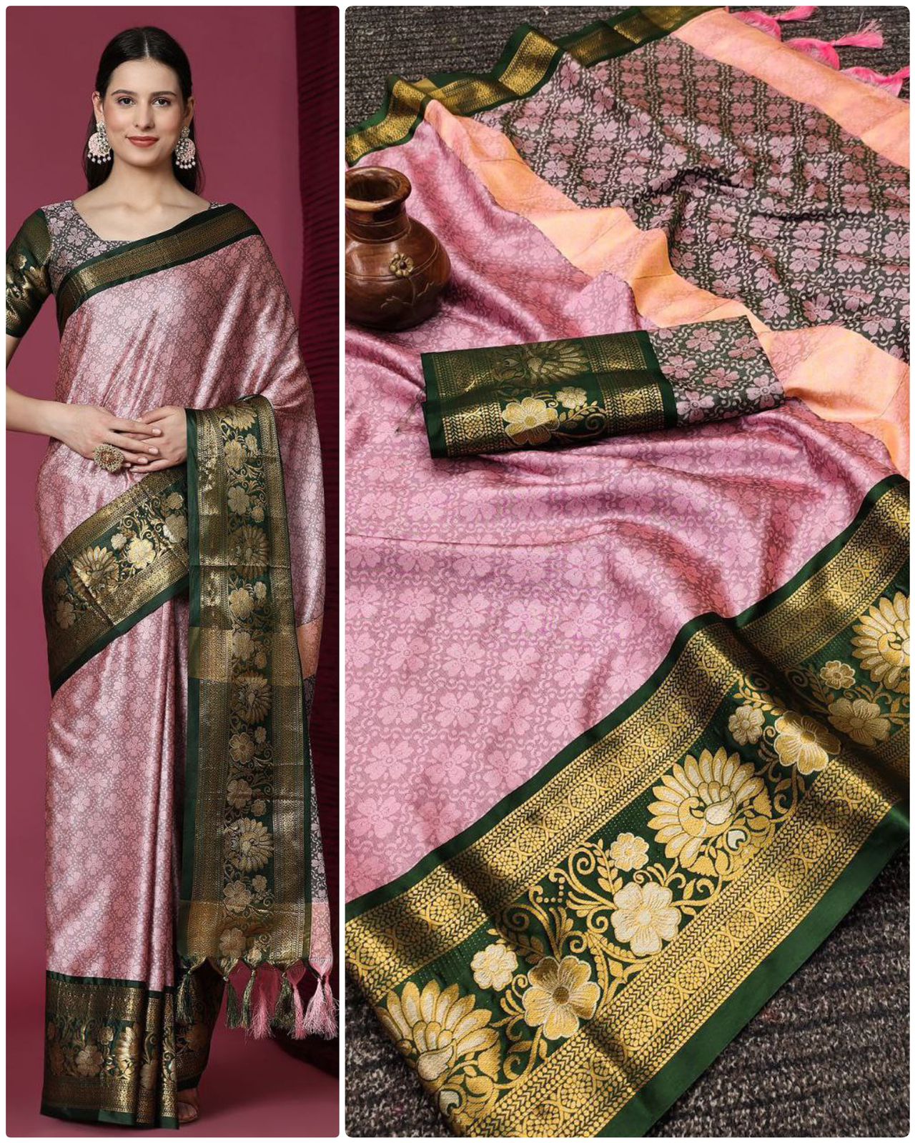 Pure Mercerised Soft Semi-silk in Exclusive Border Design Minawork Saree 21996N