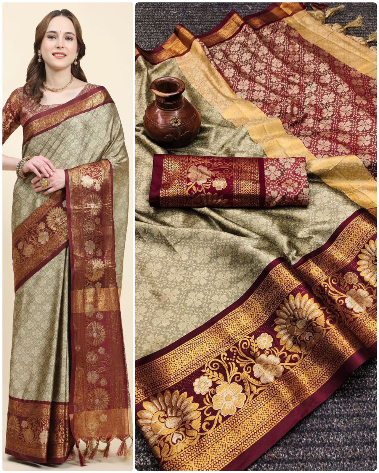 Pure Mercerised Soft Semi-silk in Exclusive Border Design Minawork Saree 21996N