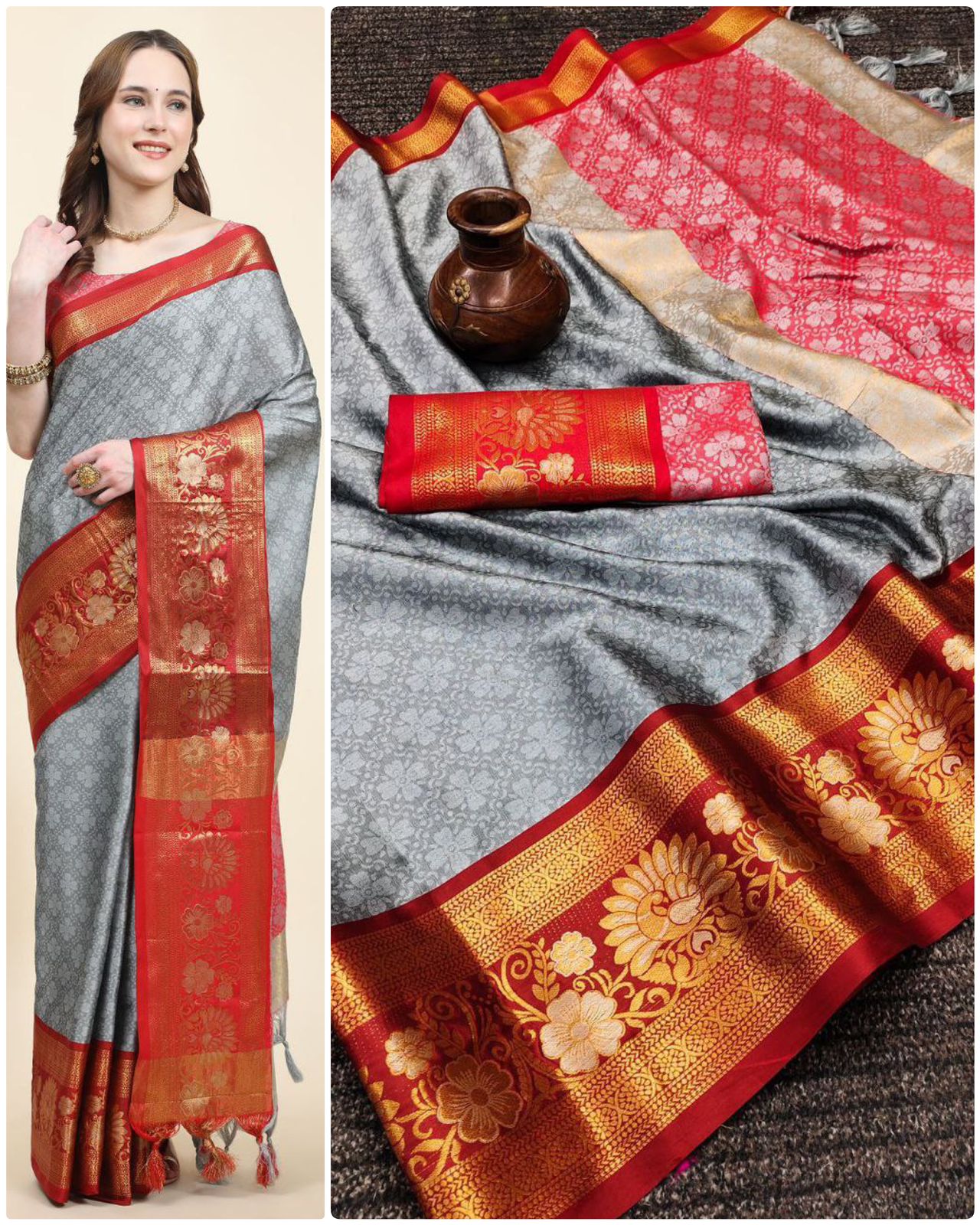 Pure Mercerised Soft Semi-silk in Exclusive Border Design Minawork Saree 22000N