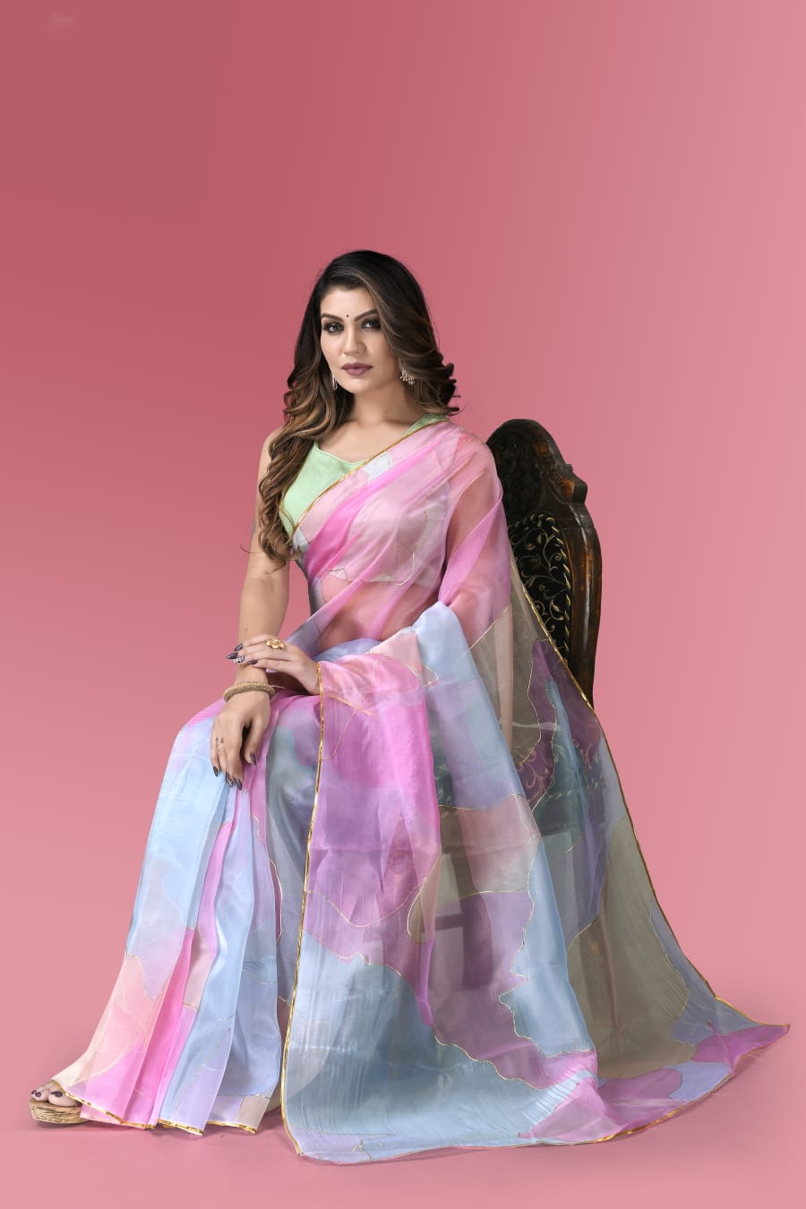Pure Organza With Digital Print With Sequence Lace Saree 22726N