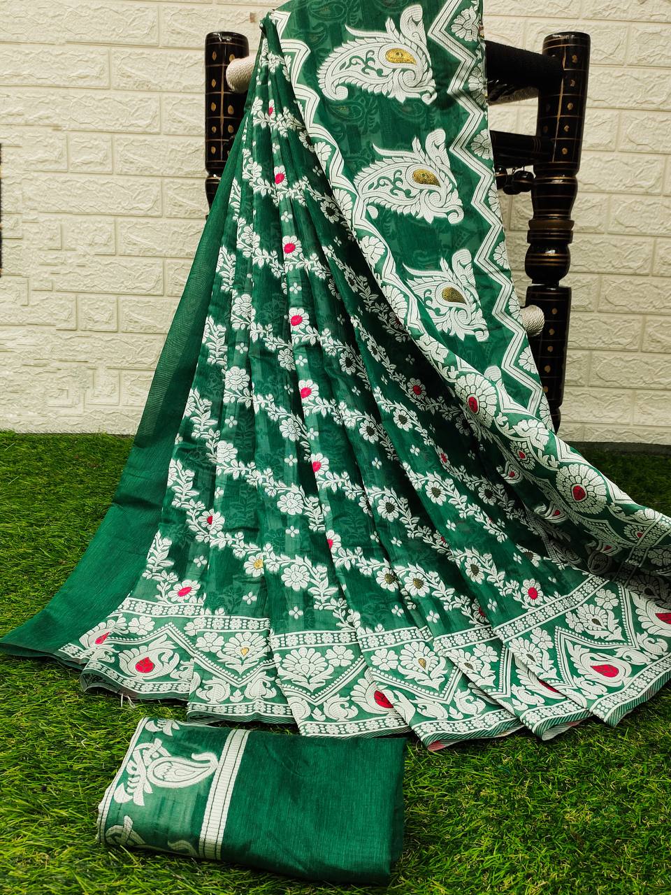 Pure Rich Cotton Silk Heavy Jacquard Work All Over The Saree 19311N