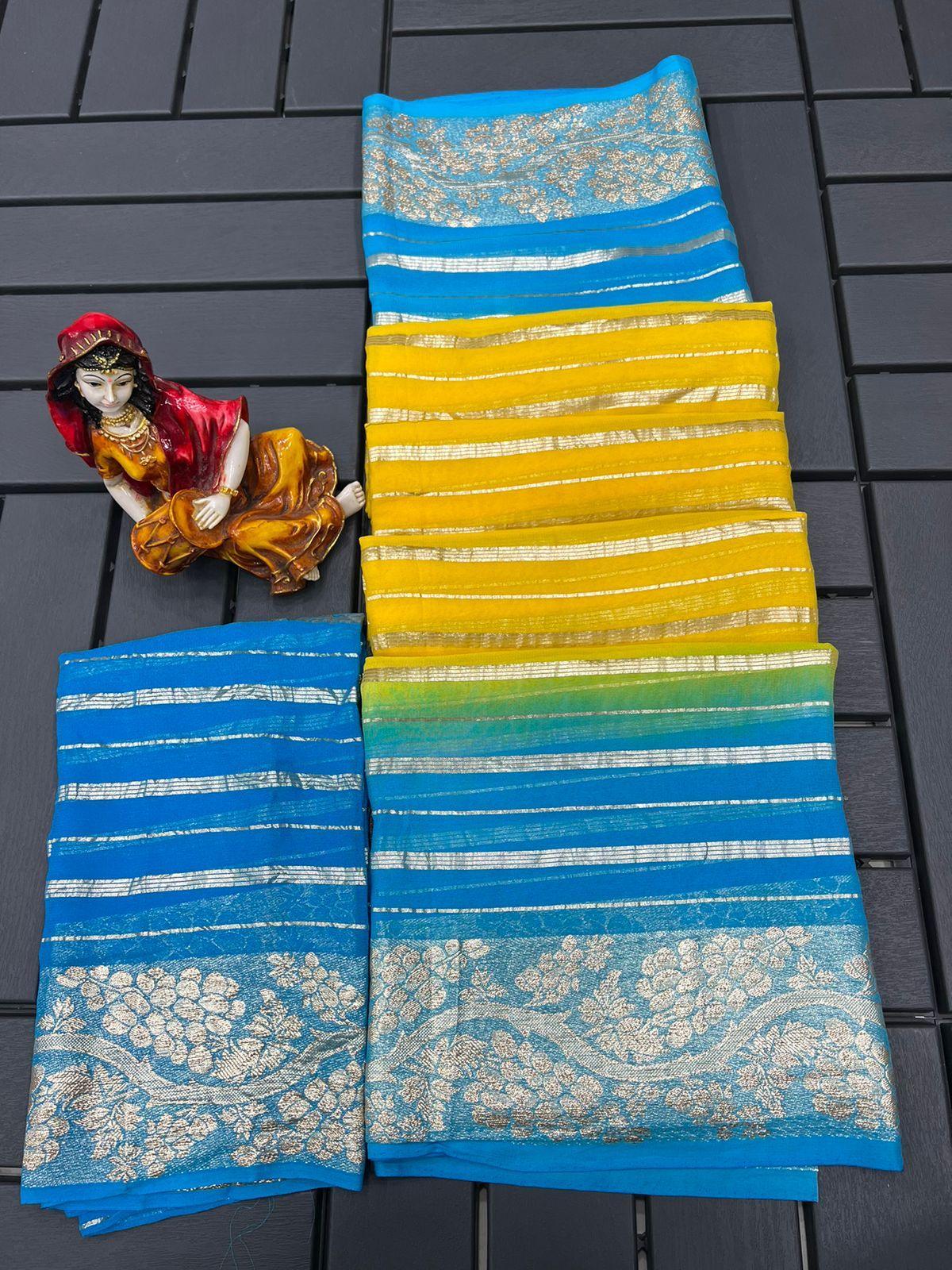 Pure Viscose Georgette Saree With Lurex Zari Weaving Border saree 17754N - Griiham