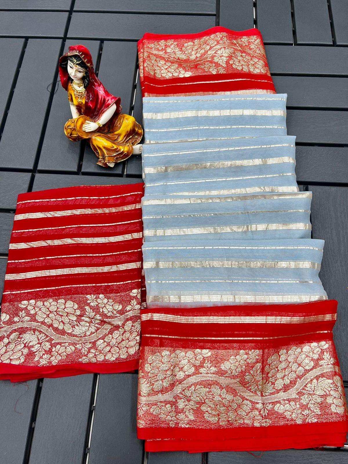 Pure Viscose Georgette Saree With Lurex Zari Weaving Border saree 17754N - Griiham