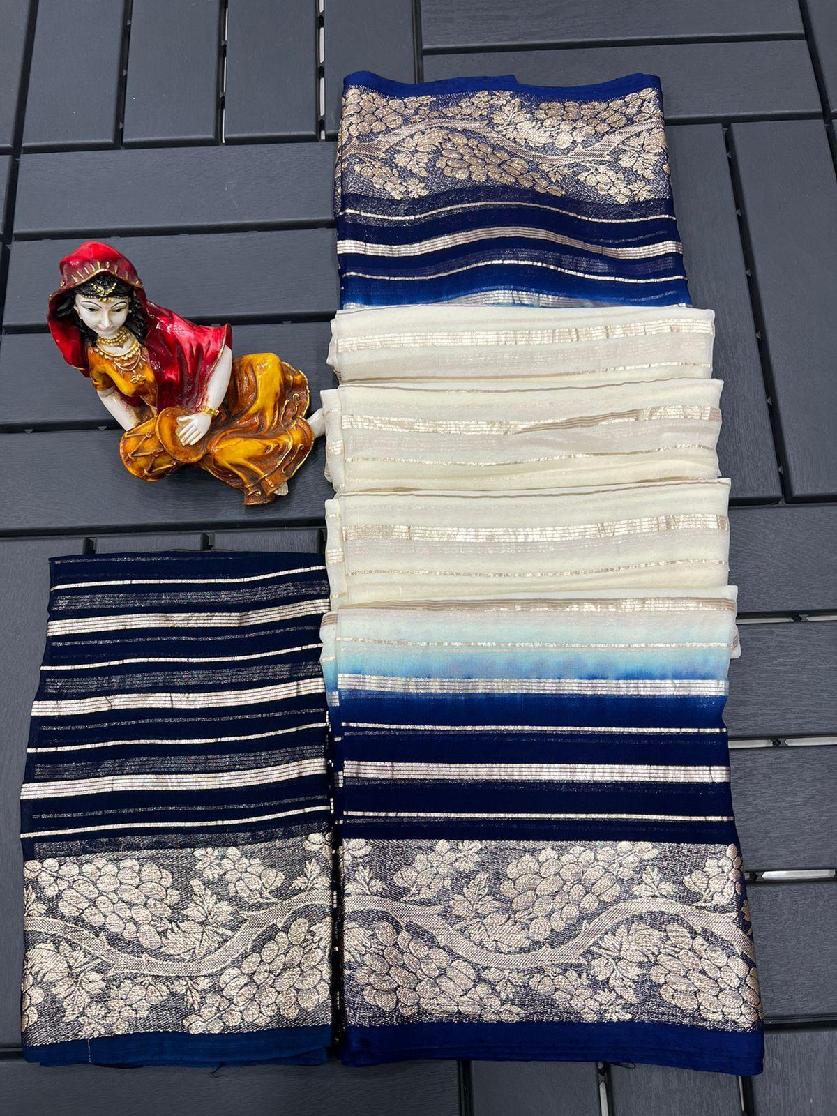 Pure Viscose Georgette Saree With Lurex Zari Weaving Border saree 17754N - Griiham