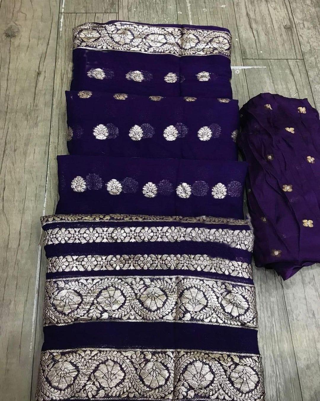 Pure Viscose Georgette Saree With Lurex Zari Weaving Border saree 21034N - Griiham