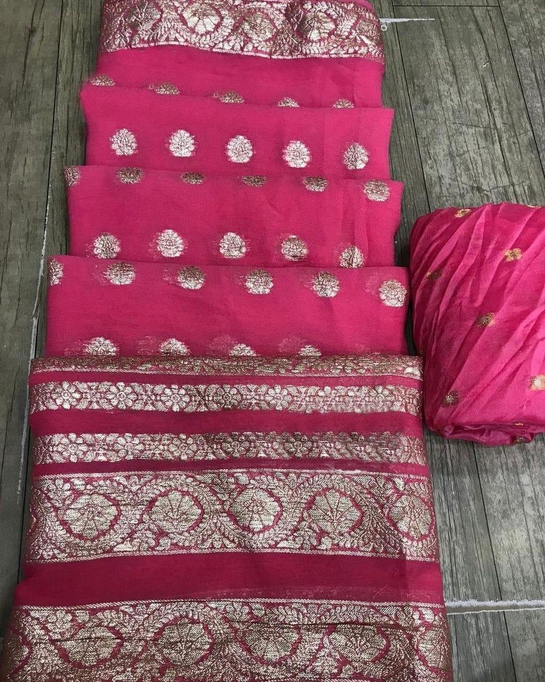 Pure Viscose Georgette Saree With Lurex Zari Weaving Border saree 21034N - Griiham