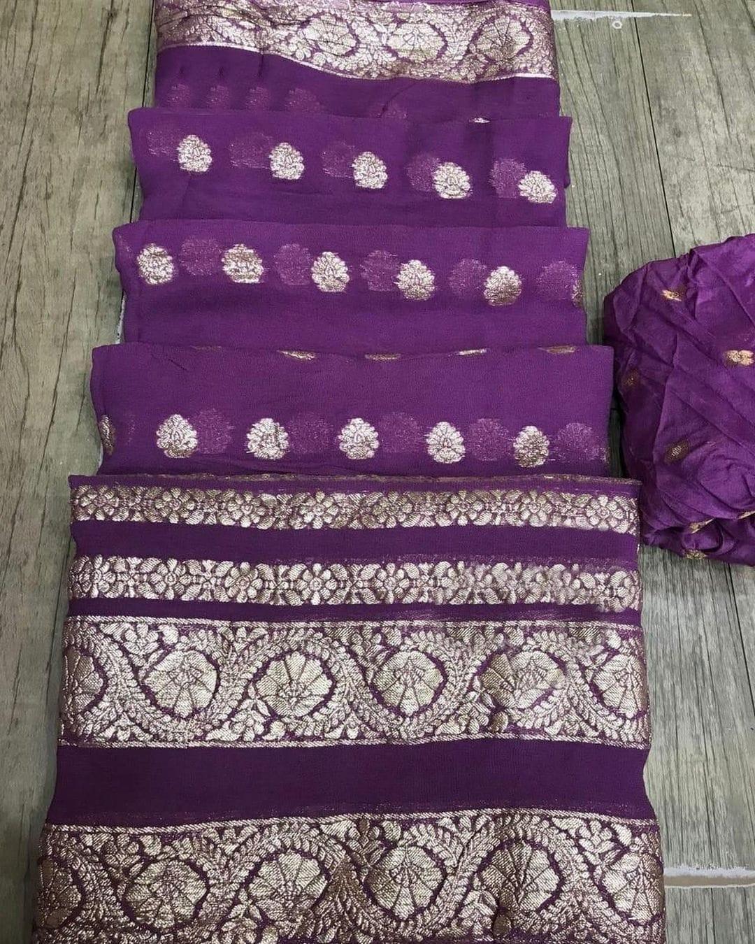 Pure Viscose Georgette Saree With Lurex Zari Weaving Border saree 21034N - Griiham