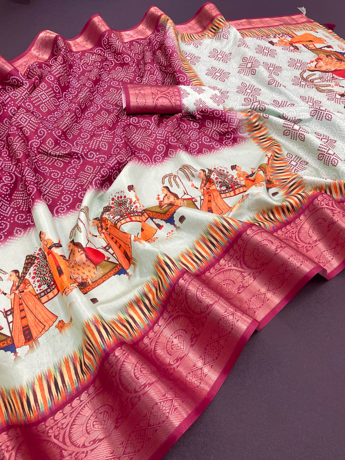 Pure dola semi-silk with jacquard weaving Border saree 21536N