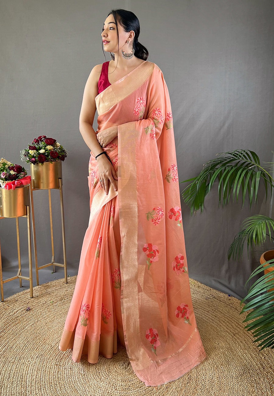 Pure linen fabric saree with all over lotus motifs 22902N