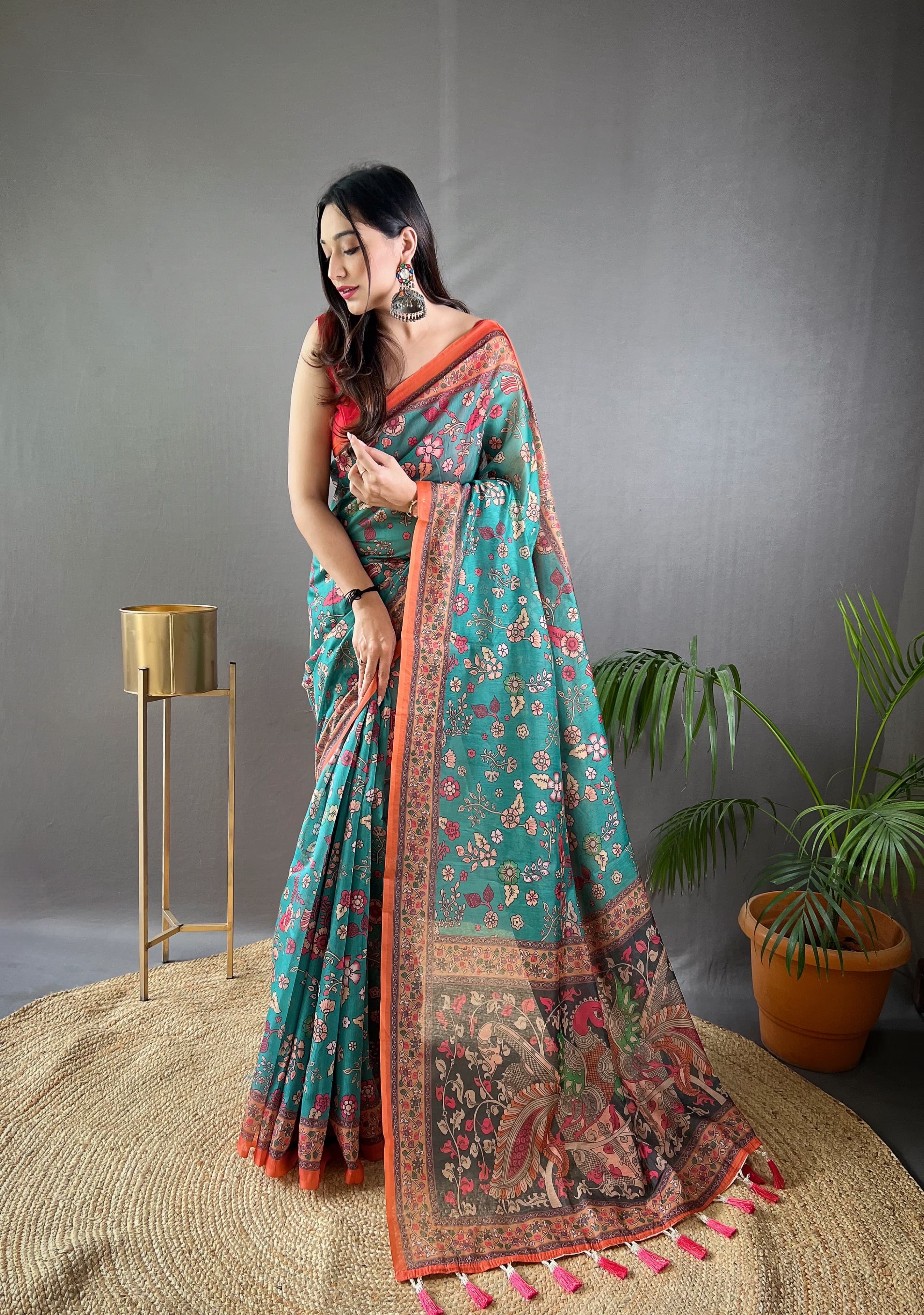 Pure malai mono-cotton saree with beautiful kalamkari prints 22466N