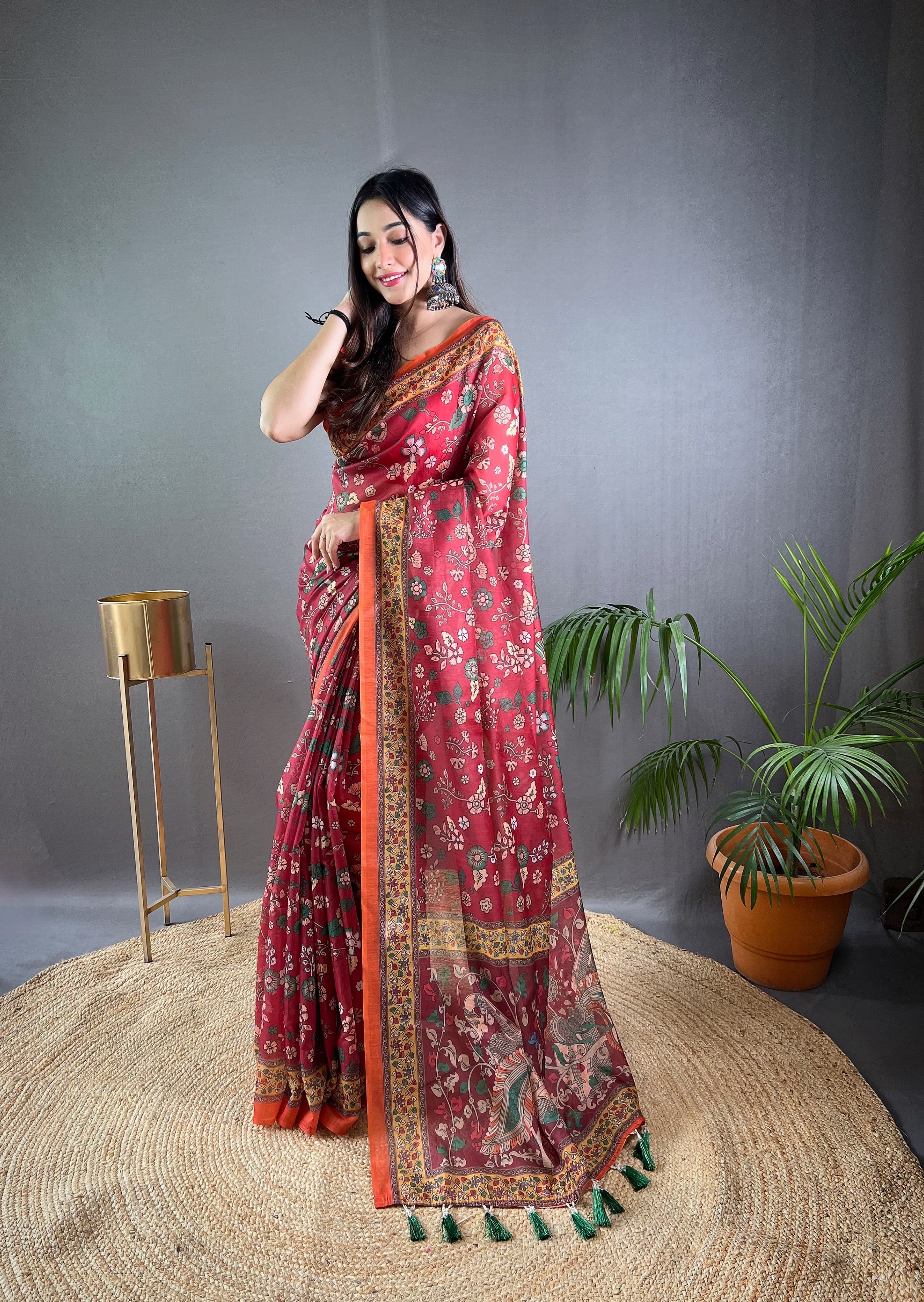 Pure malai mono-cotton saree with beautiful kalamkari prints 22466N