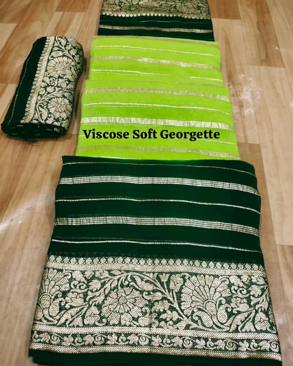 Pure viscose Georgette with Jacquard weaving border Saree 19713N