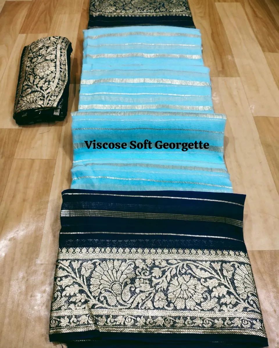 Pure viscose Georgette with Jacquard weaving border Saree 19713N