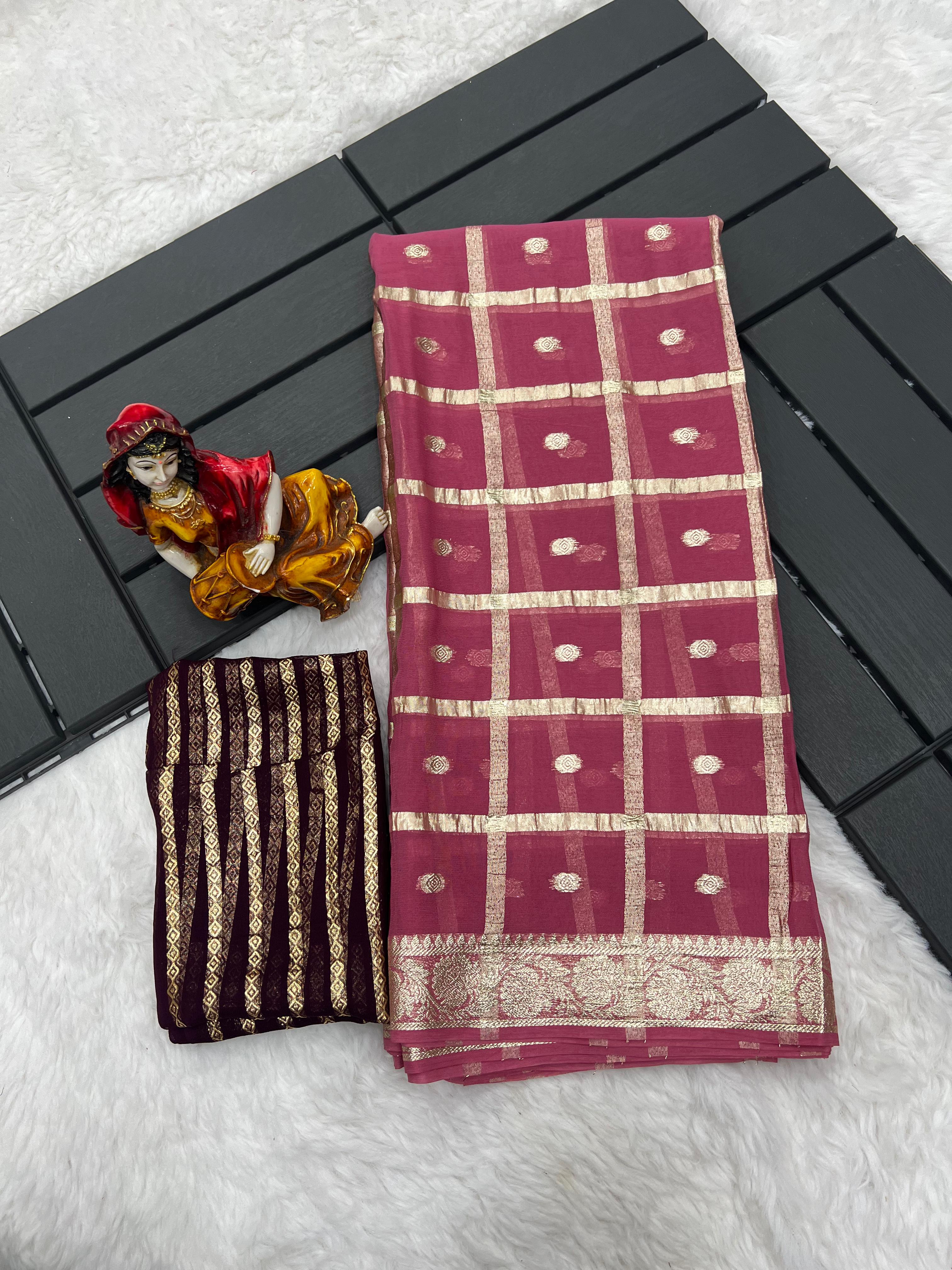 Pure viscose Georgette with Jacquard weaving border Saree 20503N