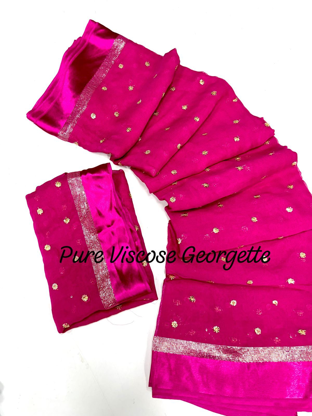 Pure viscose Georgette with satin border And Sequence butti work Pink Saree 19053N