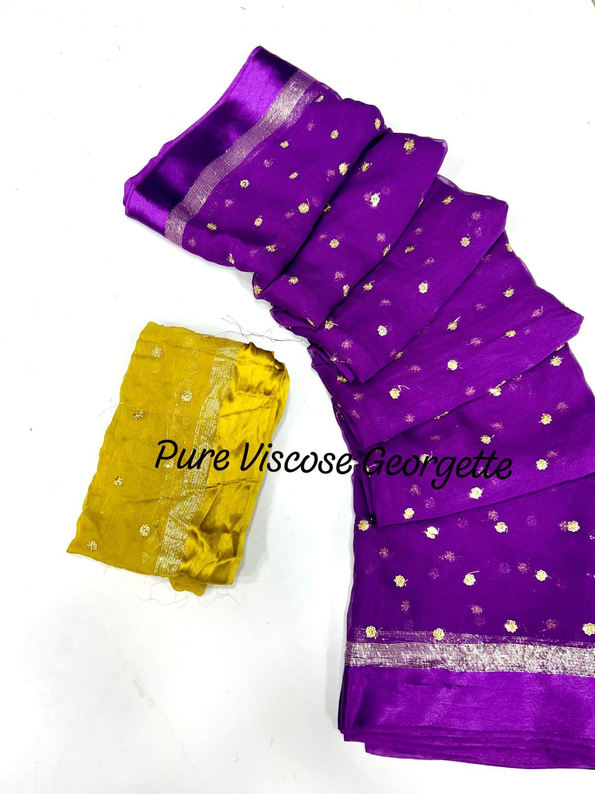 Pure viscose Georgette with satin border And Sequence butti work Purple Saree 19047N