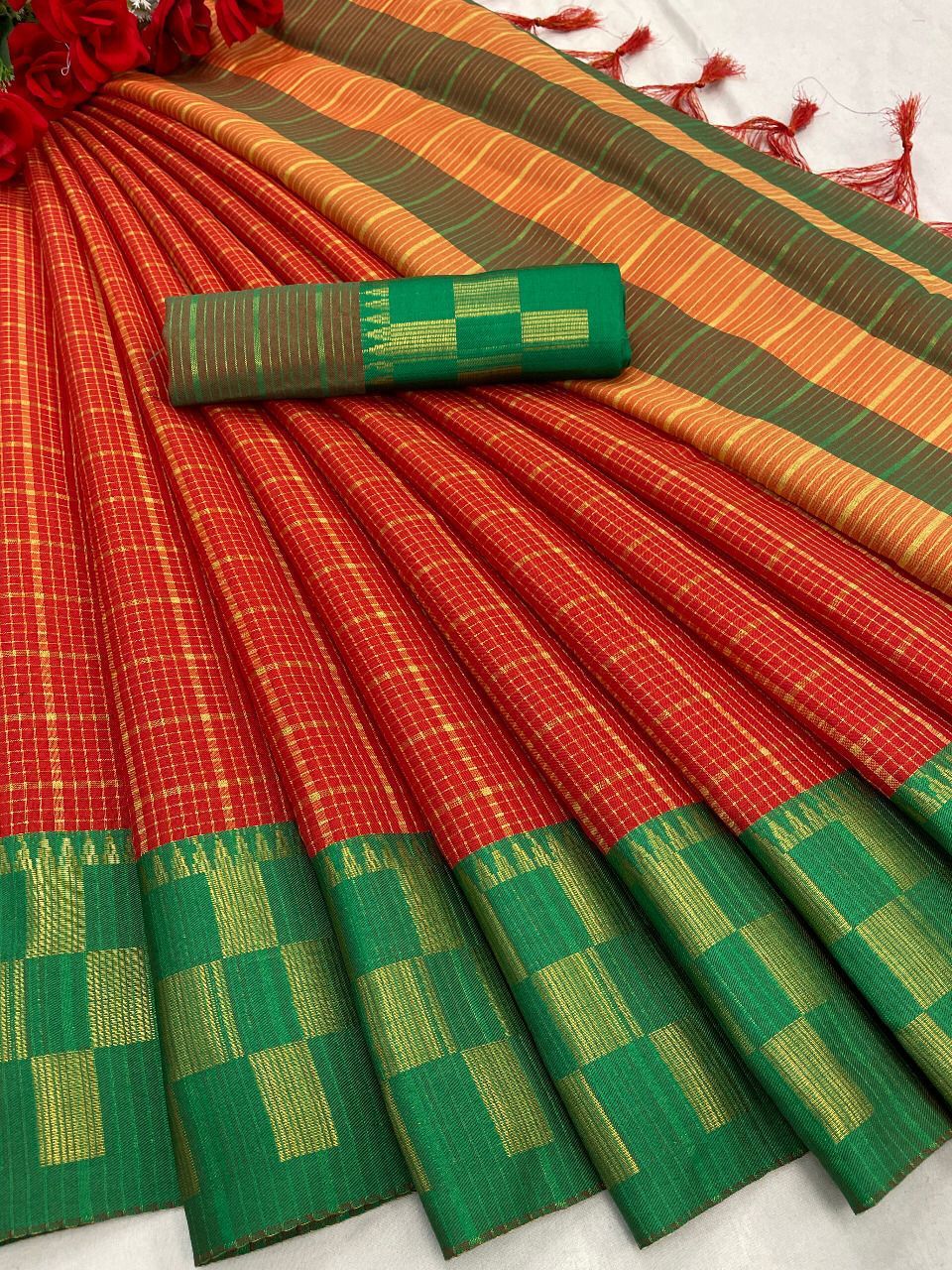 RICH COTTON Semi-silk DESIGN & JEQUARED WEAVING saree 13799N