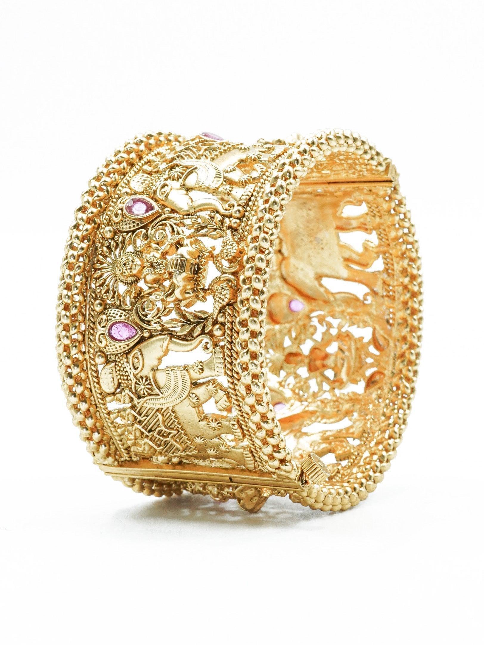 Rajwadi Gold Plated single designer Bangle/Kada Laxmi Elephant motif 10894 - Griiham