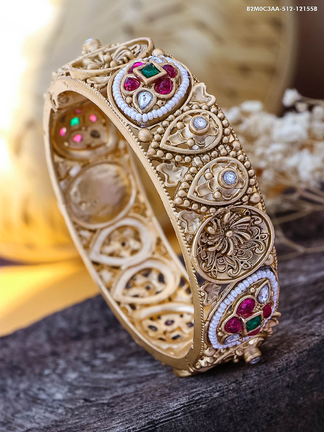 22K Gold-Plated Temple'S Crimson Studded Embrace Ring – Curio Cottage