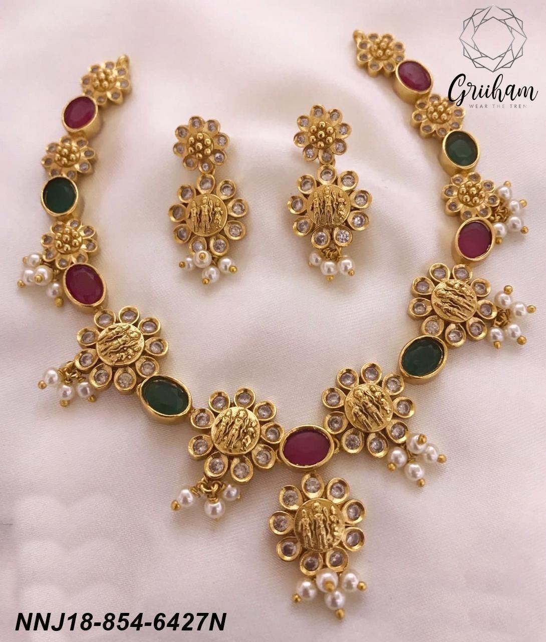 Ramparivar Premium Polish Multicolor zercon stone short necklace set 6427N