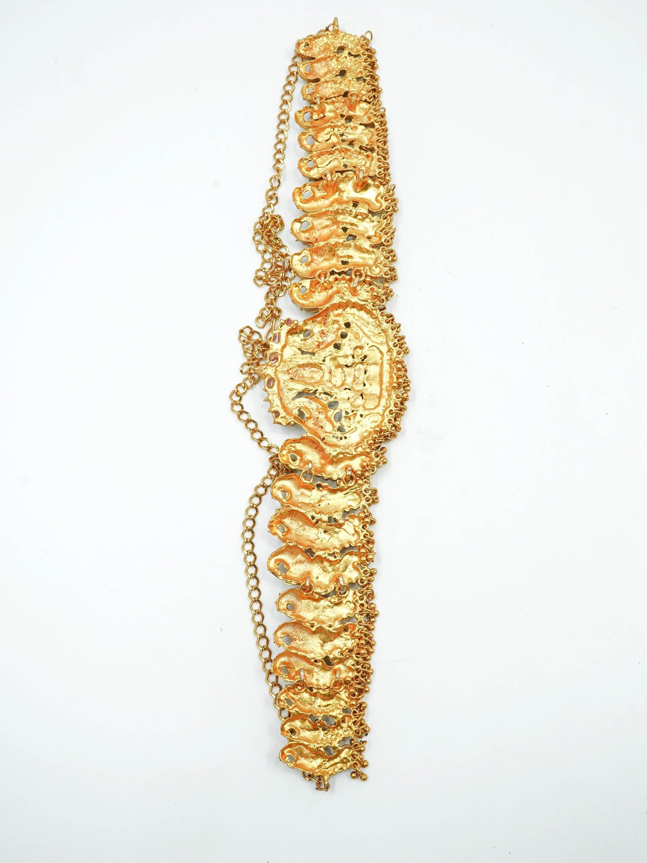 Real unpolished stones Laxmi ruby/emerald in gold antique finish Vadanam/Vodiannam/waistbelt 10450N - Griiham