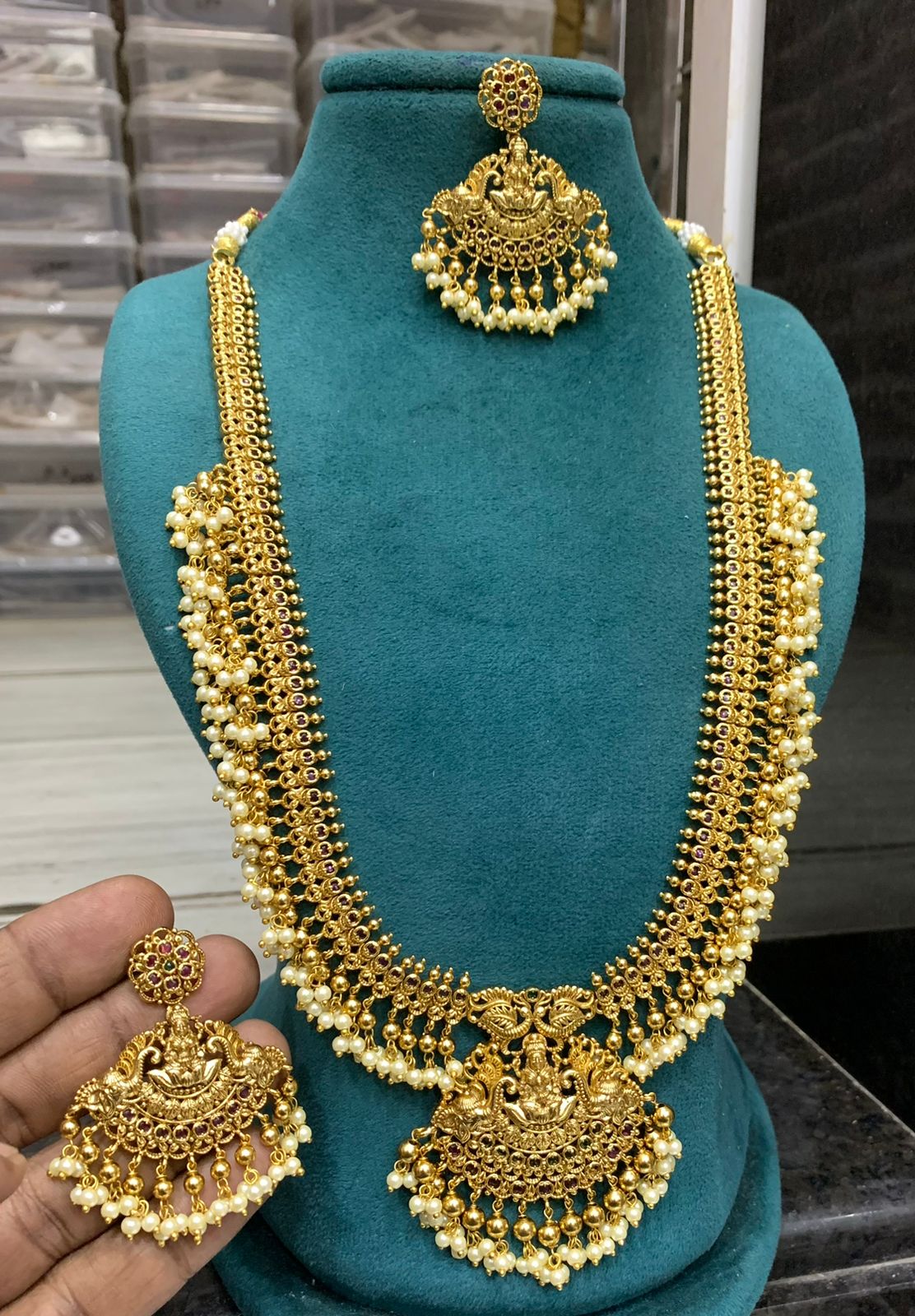 Replica of Gold Plated Laxmi Long Necklace Set 14702N