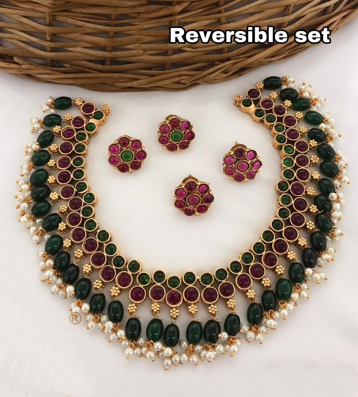 Reversible Necklace Set with 2 pair earrings 14130N